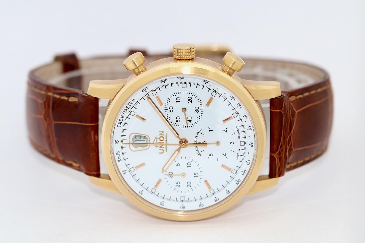 Union Glashütte Chronograph 18 Karat Gold, Automatic, Limited to 50, Saxony. For Sale 1