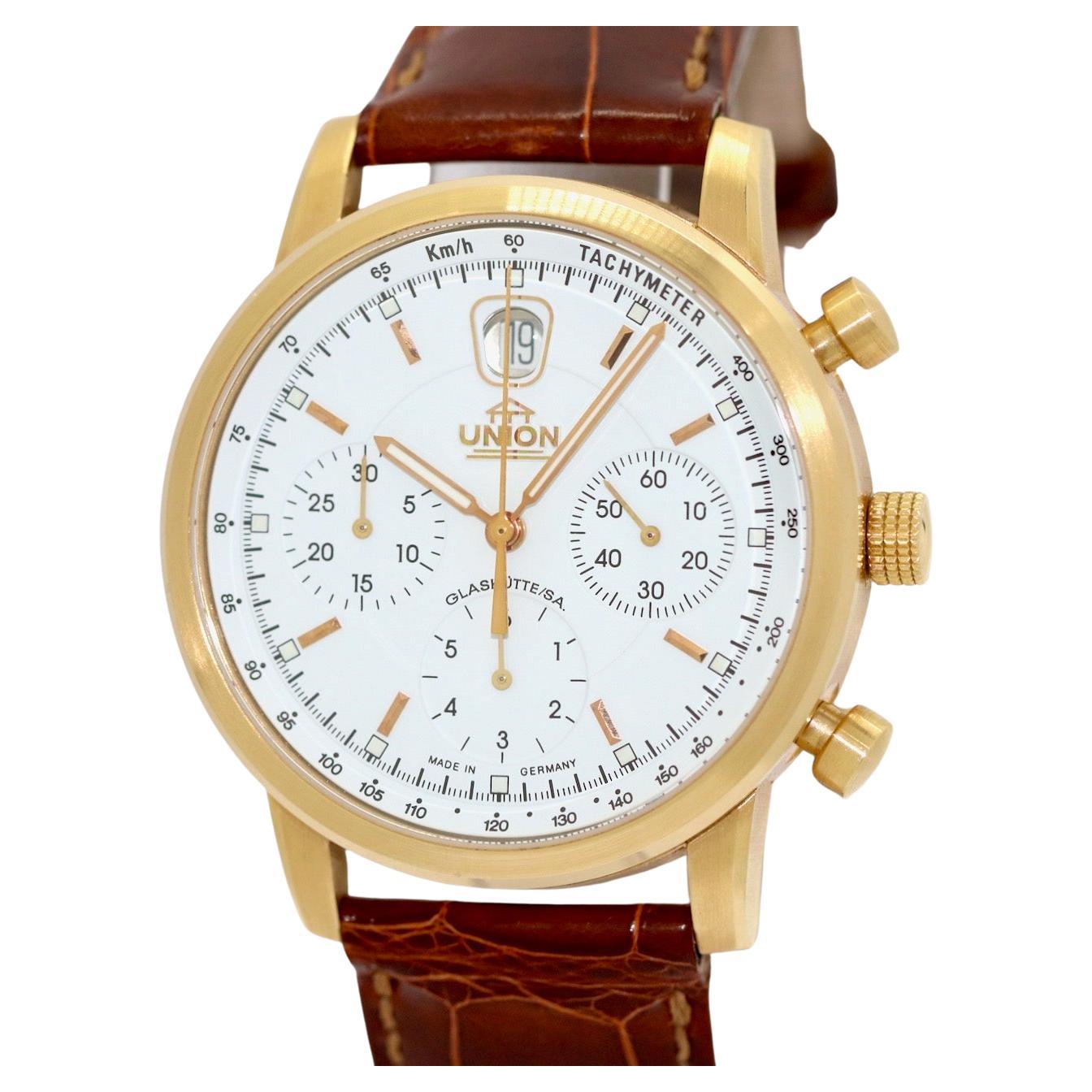 Union Glashütte Chronograph 18 Karat Gold, Automatic, Limited to 50, Saxony. For Sale