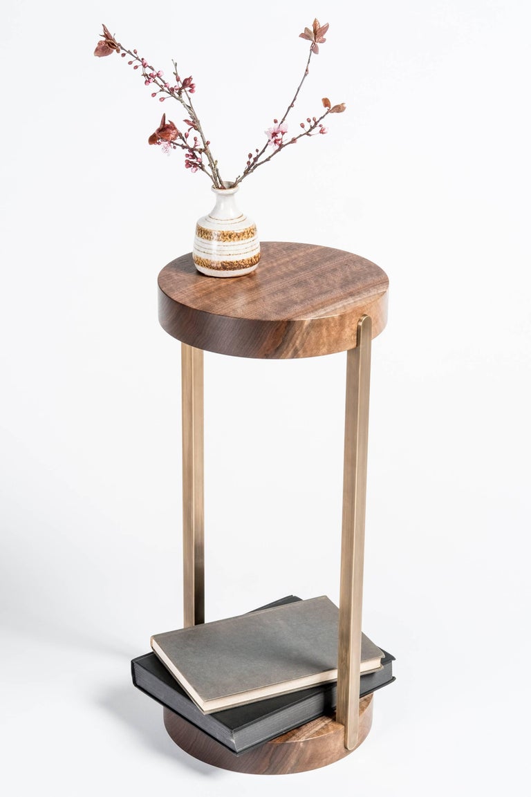 Union Mini Side Table Stand by Tretiak Works, Contemporary Walnut Brass
