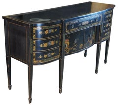 Union National Black Lacquer Chinoiserie Buffet Sideboard Server Sheraton
