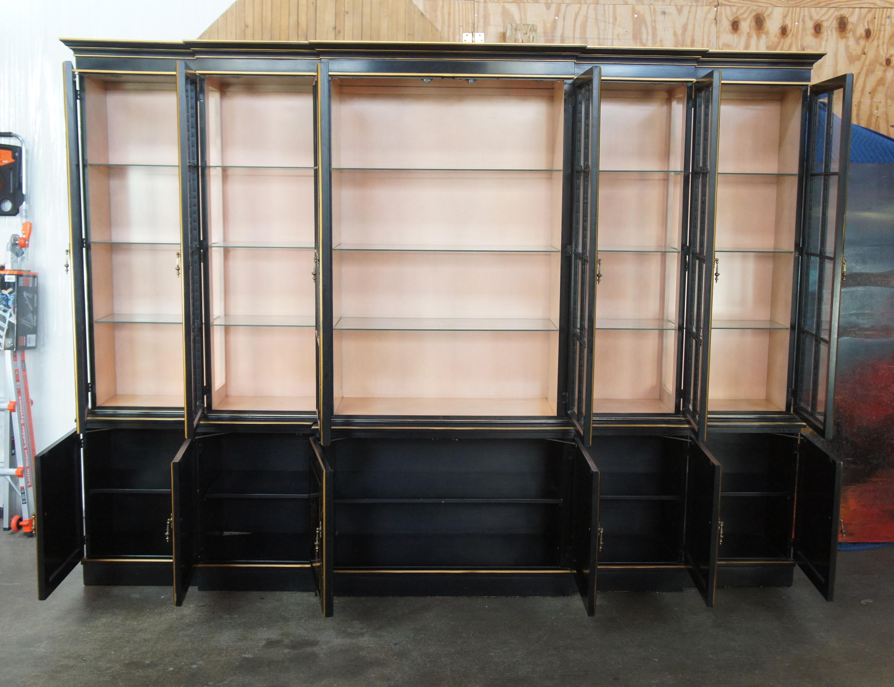 Union National Black Lacquered Chinoiserie Breakfront China Display Cabinet 3