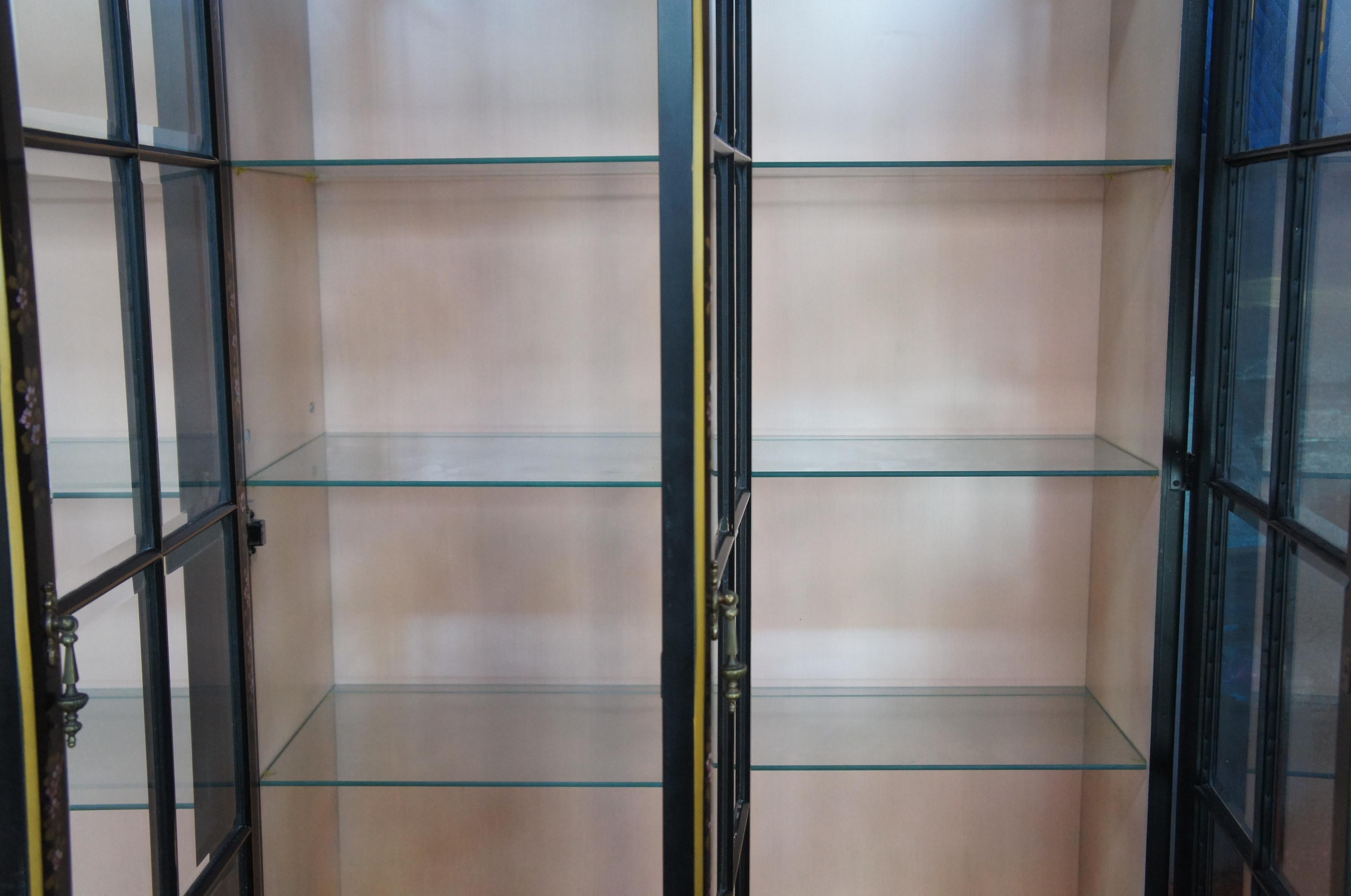 Union National Black Lacquered Chinoiserie Breakfront China Display Cabinet 4