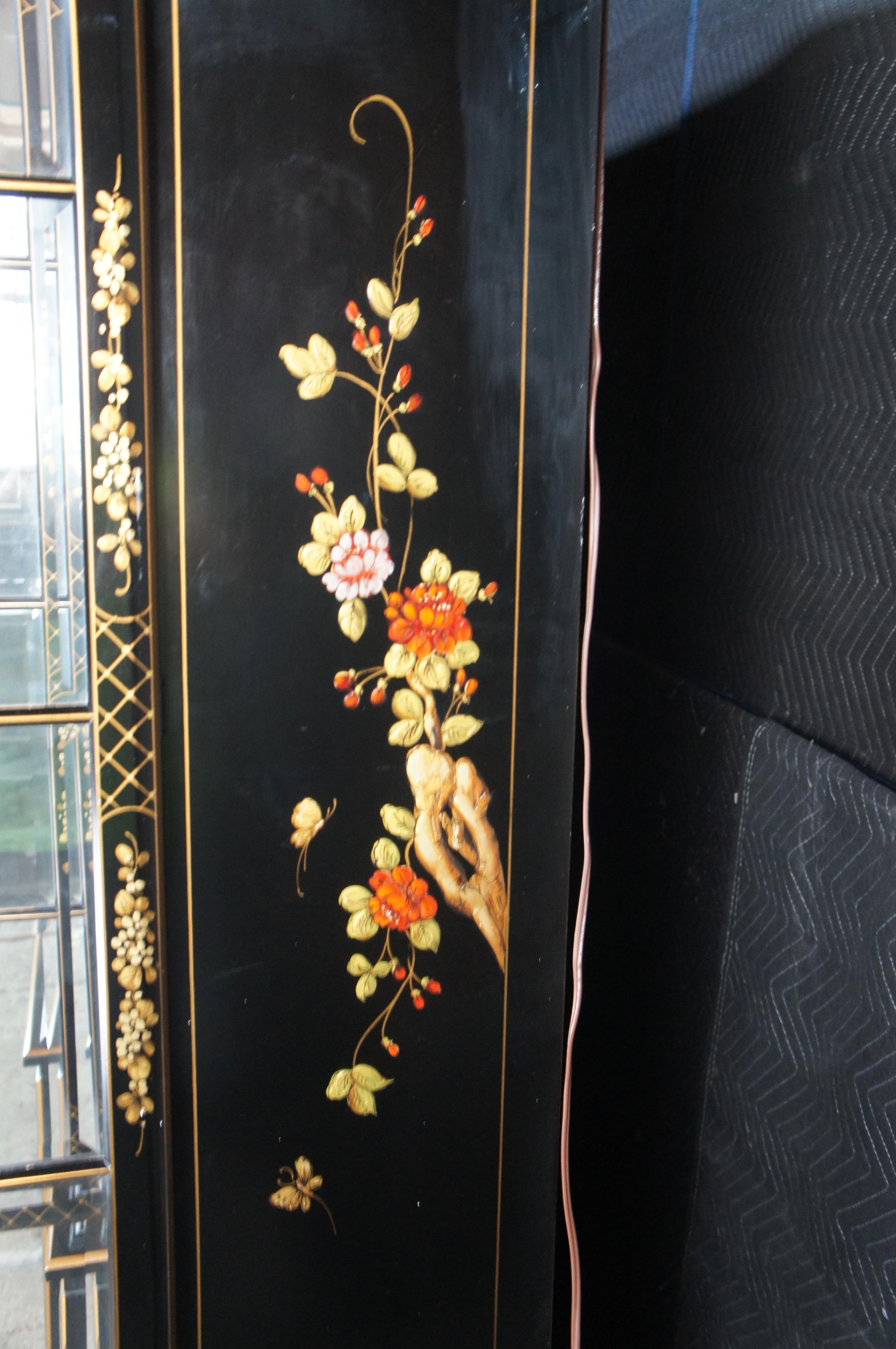 Union National Black Lacquered Chinoiserie Breakfront China Display Cabinet 116