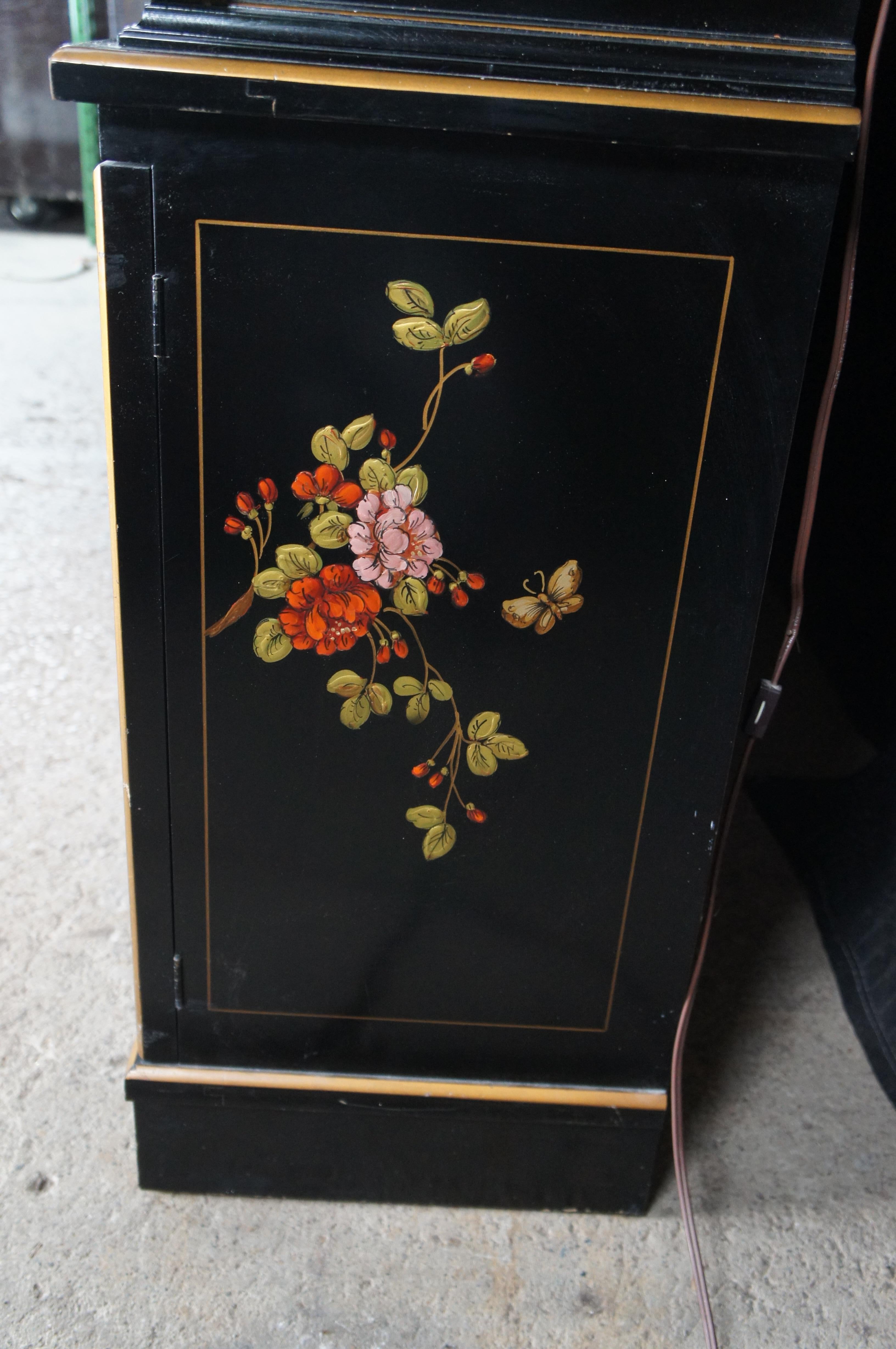 Union National Black Lacquered Chinoiserie Breakfront China Display Cabinet 116