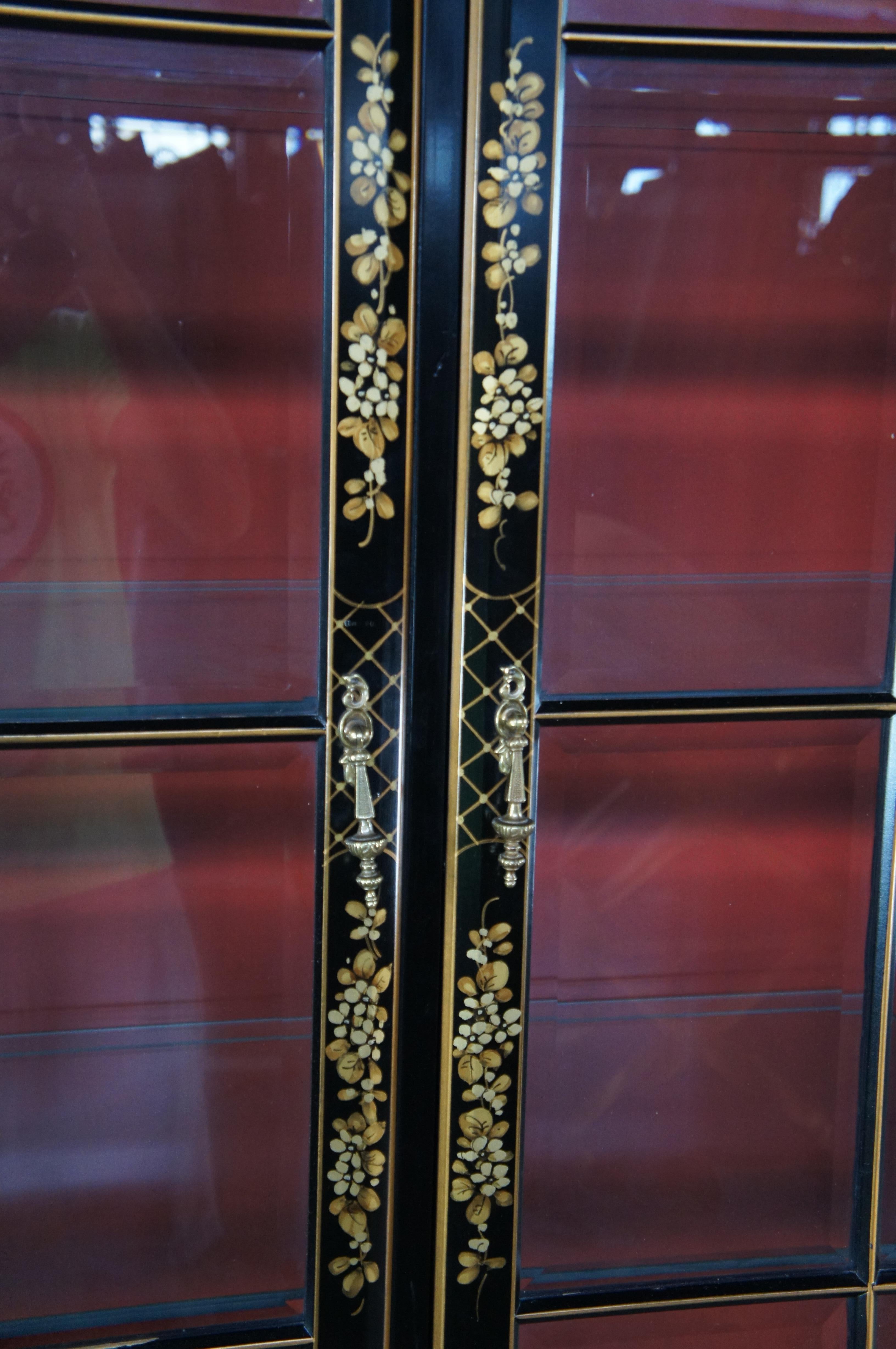 Late 20th Century Union National Black Lacquered Chinoiserie Breakfront China Display Cabinet 116