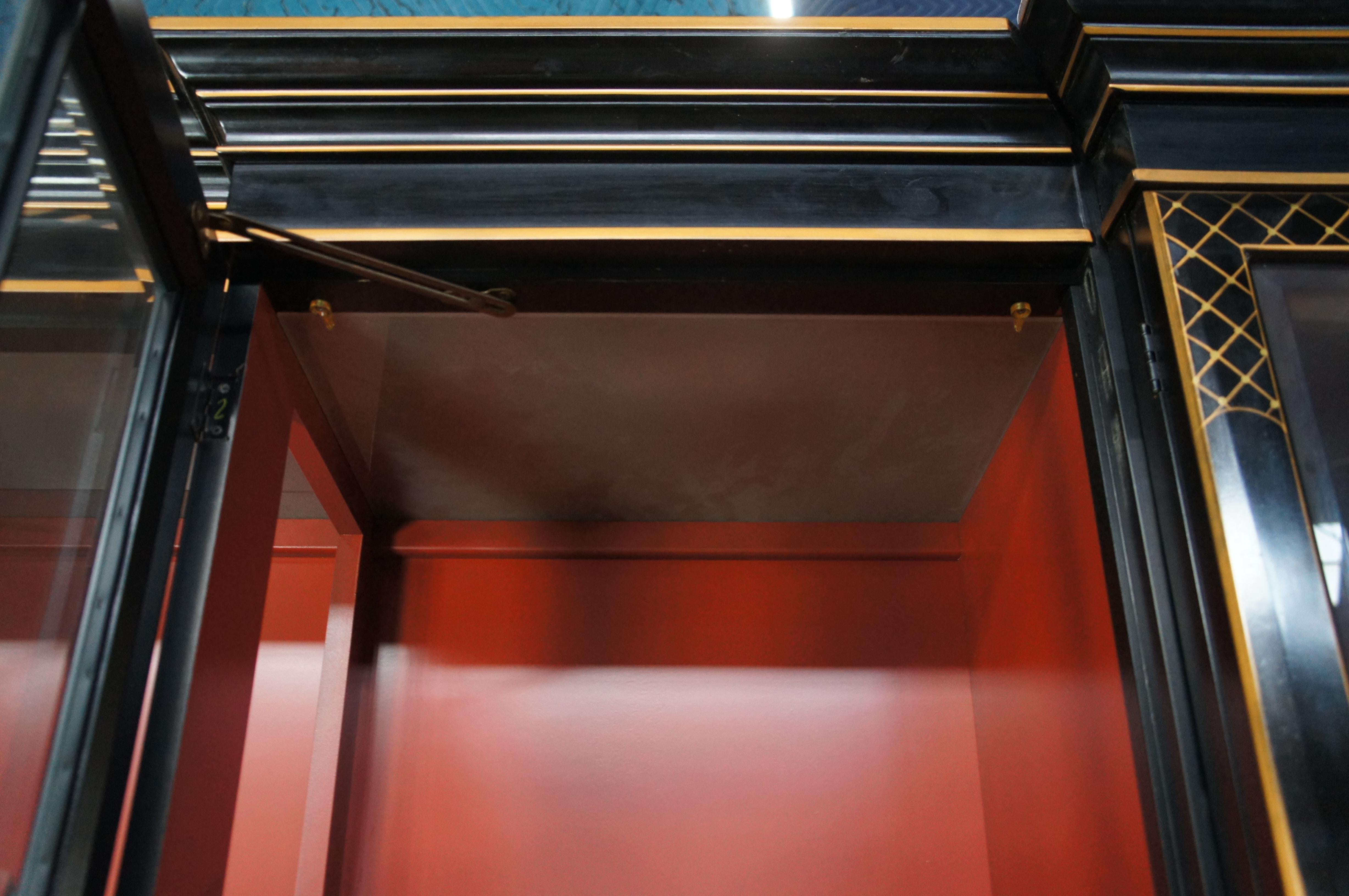 Maple Union National Black Lacquered Chinoiserie Breakfront China Display Cabinet 116
