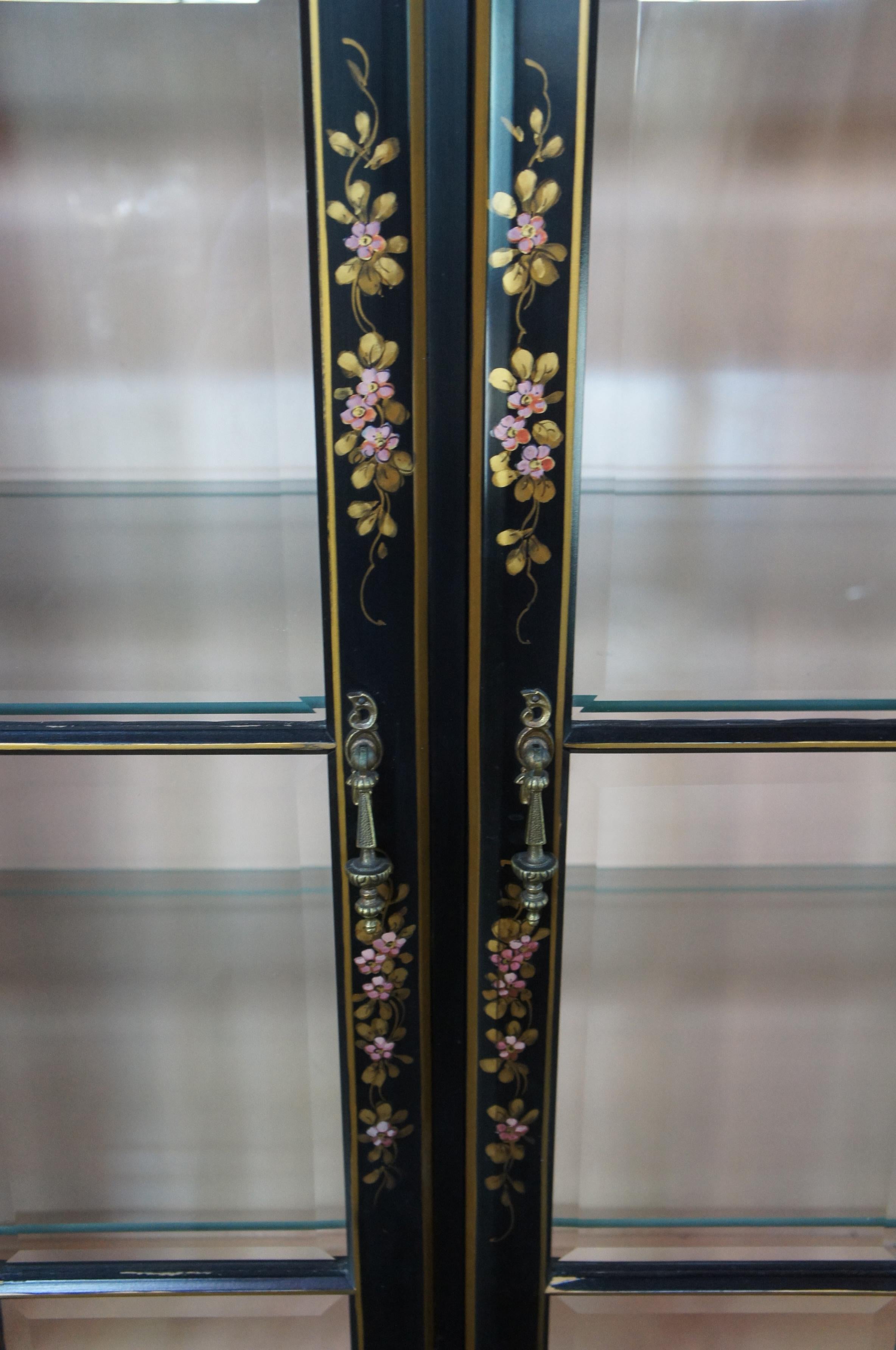Union National Black Lacquered Chinoiserie Breakfront China Display Cabinet 1