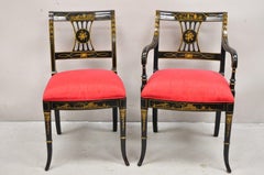 Union National Chinoiserie English Regency Black Painted Dining Chair - Set of 6