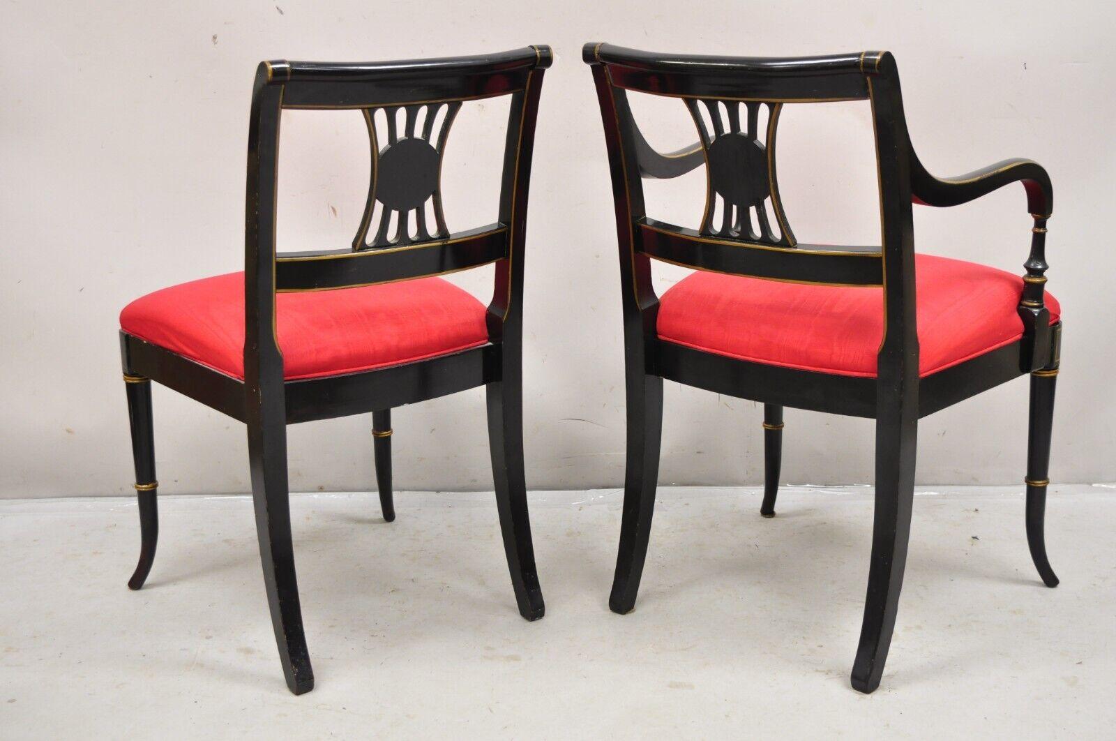 Union National Chinoiserie English Regency Black Painted Dining Chair - Set of 6 en vente 2