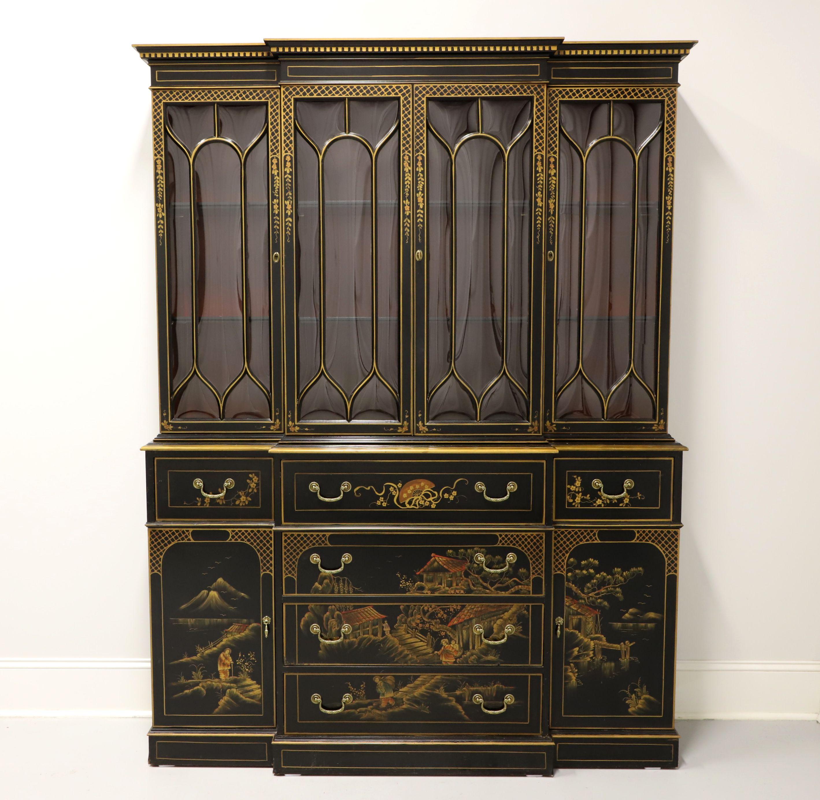 UNION-NATIONAL Chinoiserie Hand Painted Breakfront Secretary Desk China Cabinet 12