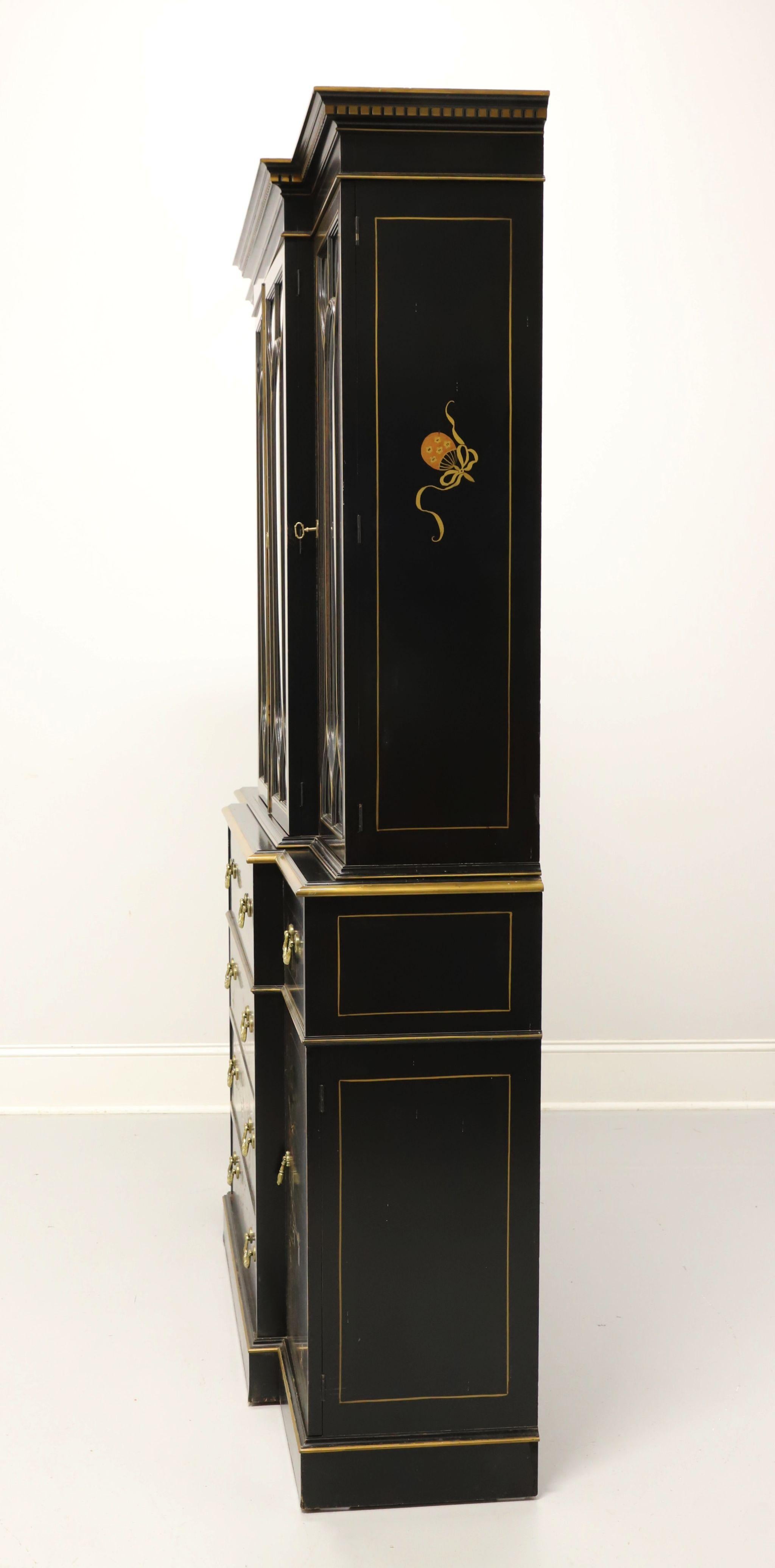 American UNION-NATIONAL Chinoiserie Hand Painted Breakfront Secretary Desk China Cabinet