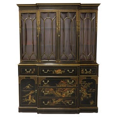 UNION-NATIONAL Chinoiserie Hand Painted Breakfront Secretary Desk China Cabinet