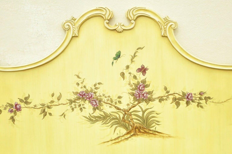 American Union National Chinoiserie Yellow Paint Decorated King Size Bed Headboard For Sale