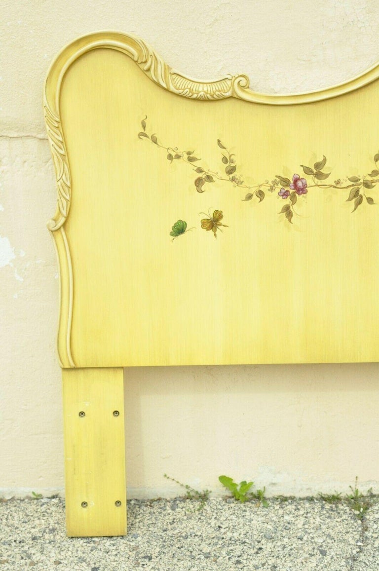 20th Century Union National Chinoiserie Yellow Paint Decorated King Size Bed Headboard For Sale