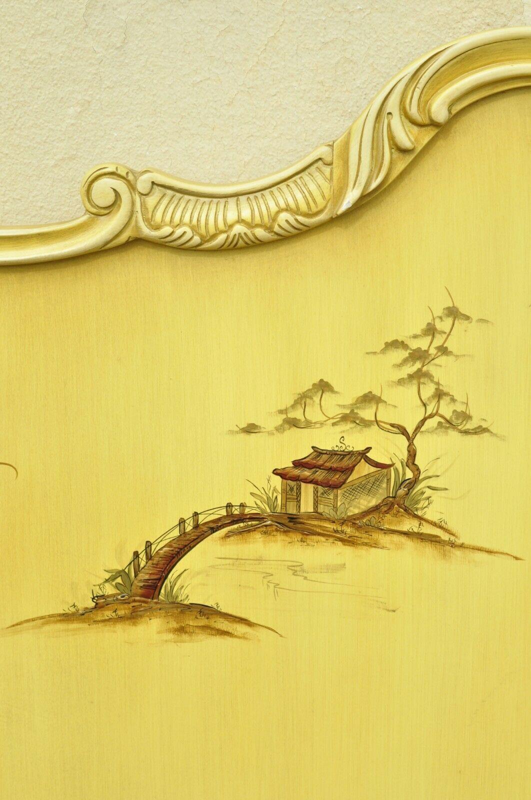 Union National Chinoiserie Yellow Paint Decorated King Size Bed Headboard In Good Condition In Philadelphia, PA
