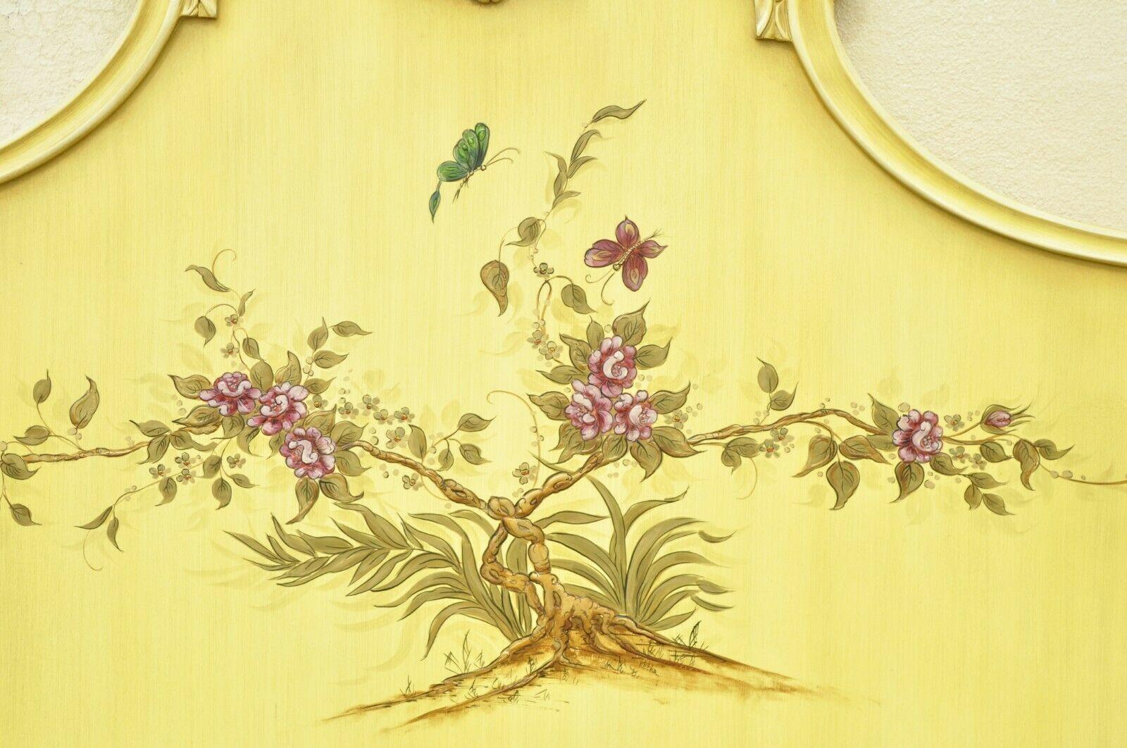 20th Century Union National Chinoiserie Yellow Paint Decorated King Size Bed Headboard For Sale