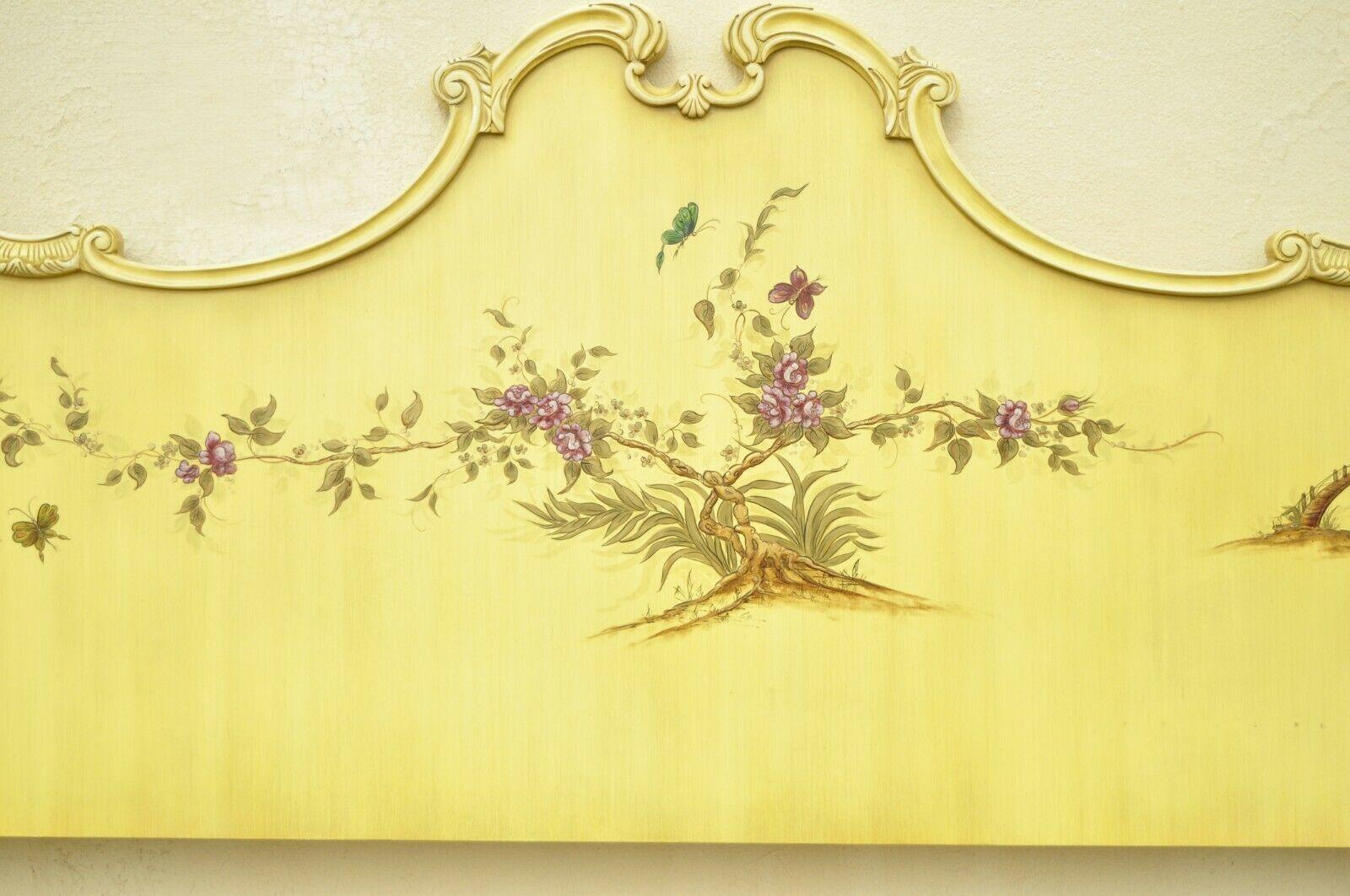 Wood Union National Chinoiserie Yellow Paint Decorated King Size Bed Headboard For Sale