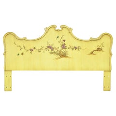 Vintage Union National Chinoiserie Yellow Paint Decorated King Size Bed Headboard