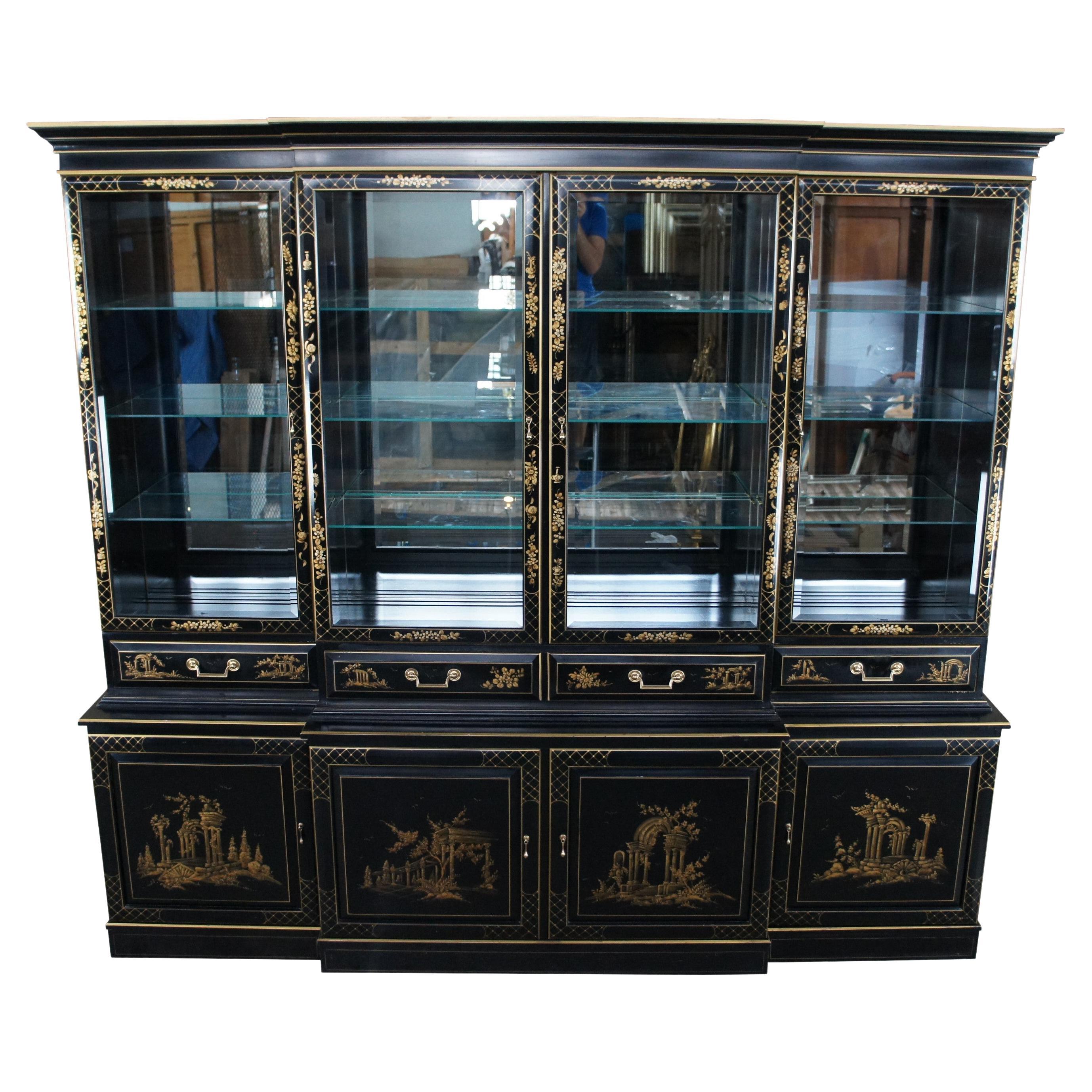 Union National Lacquered Chinoiserie Breakfront China Display Cabinet