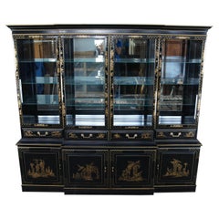 Vintage Union National Lacquered Chinoiserie Breakfront China Display Cabinet