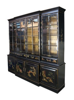 Union National Lacquered Chinoiserie Breakfront China Display Curio Cabinet 90"
