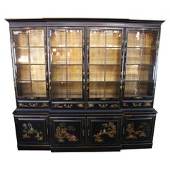 Union National Lacquered Chinoiserie Breakfront China Display Curio Cabinet 90"
