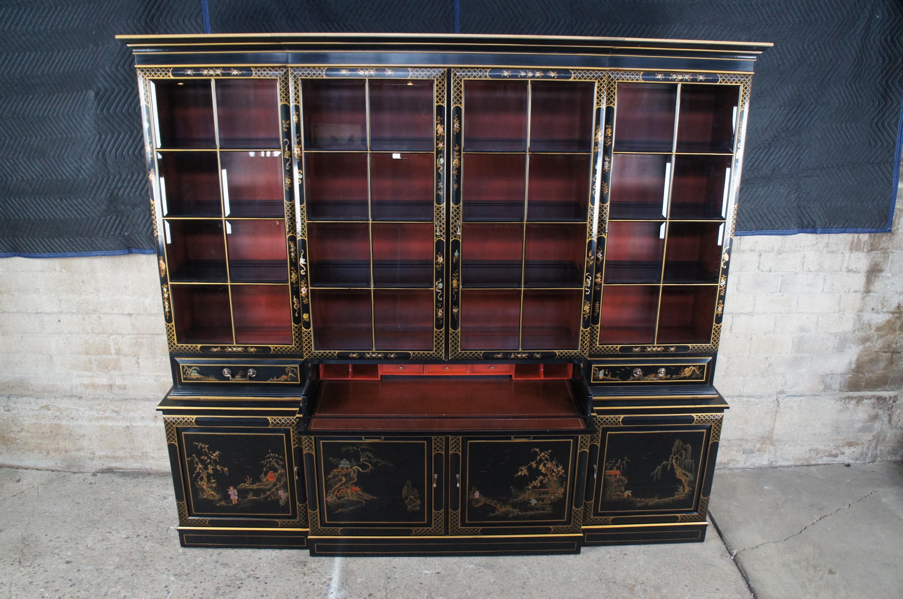 Union National Lacquered Chinoiserie Breakfront China Display Secretary Cabinet 1