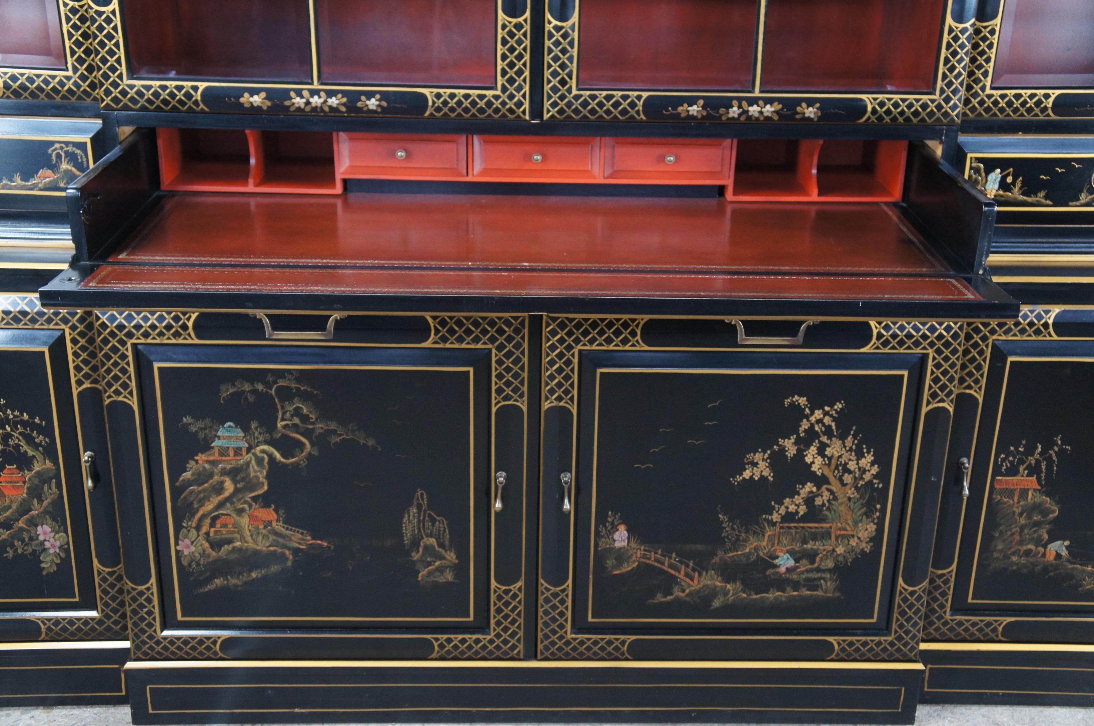 Union National Lacquered Chinoiserie Breakfront China Display Secretary Cabinet 2
