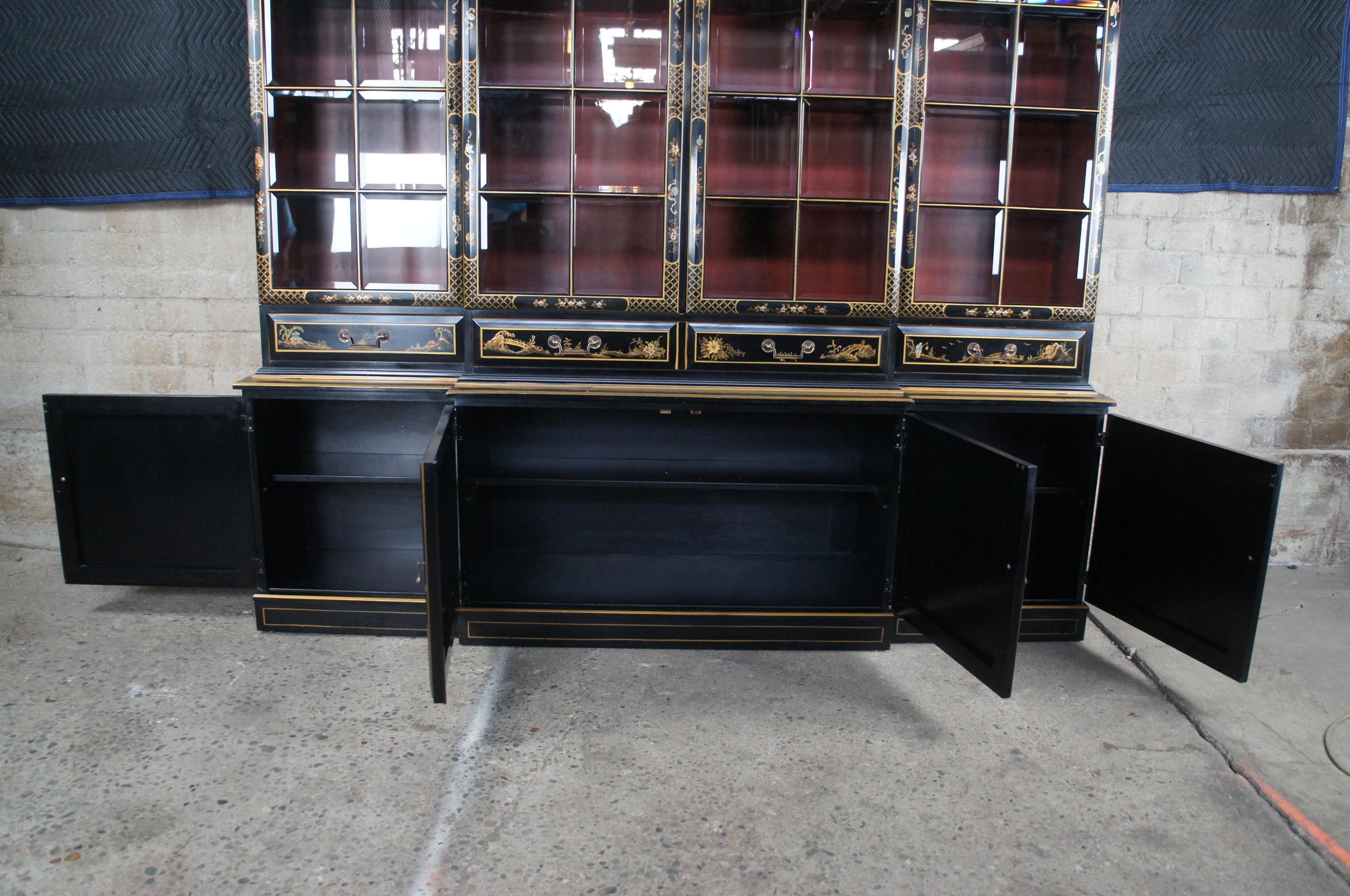 Union National Lacquered Chinoiserie Breakfront China Display Secretary Cabinet 3