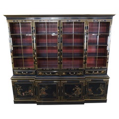 Union National Lacquered Chinoiserie Breakfront China Display Secretary Cabinet