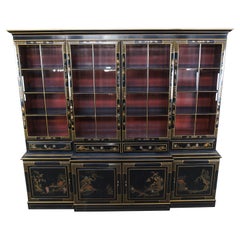 Vintage Union National Lacquered Chinoiserie Breakfront China Display Secretary Cabinet