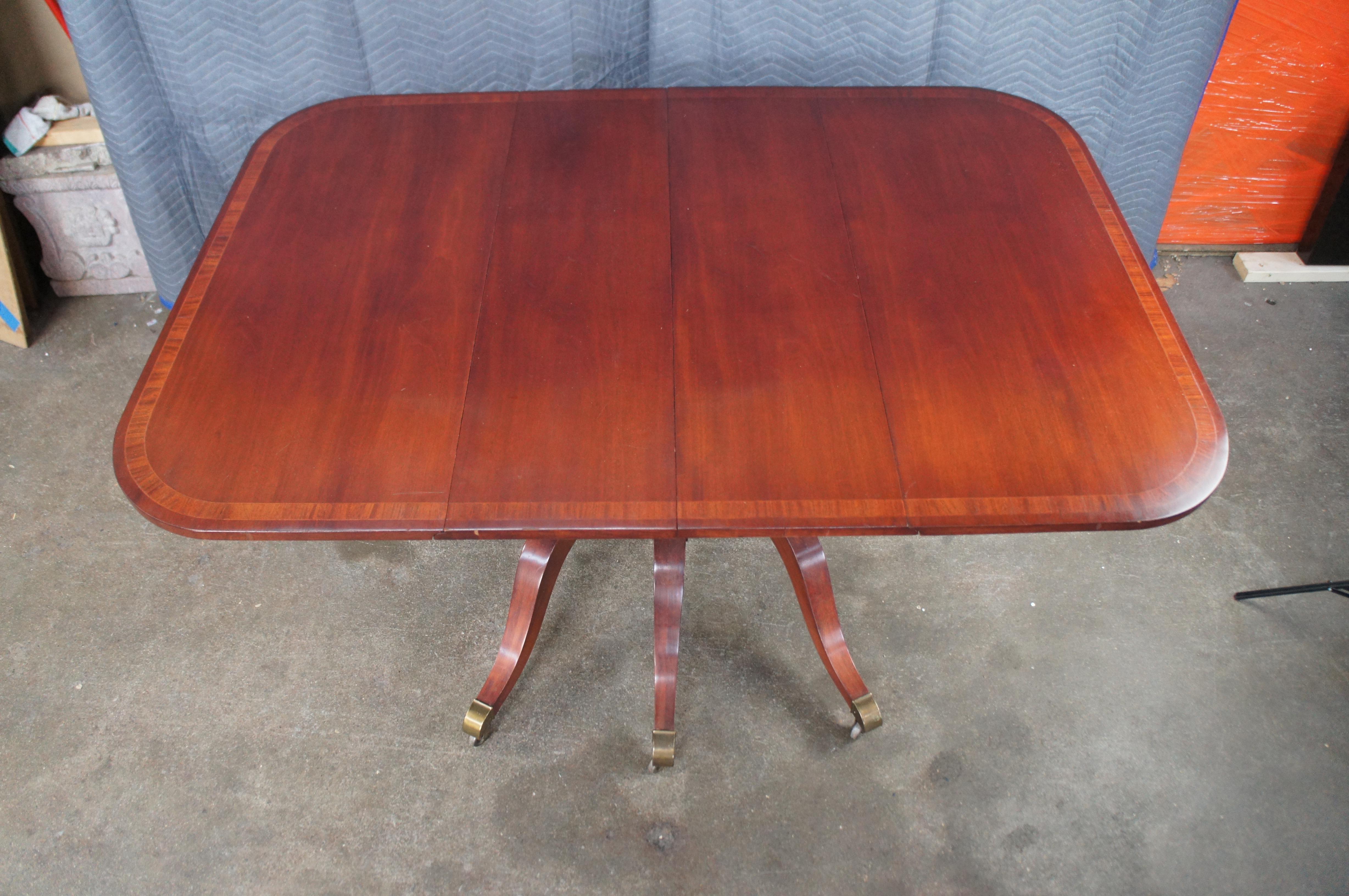 Brass Union National Mid Century Duncan Phyfe Style Mahogany Drop Leaf Dining Table For Sale