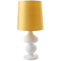 Union Table Lamp in White Lacquered Wood and Silk Shade