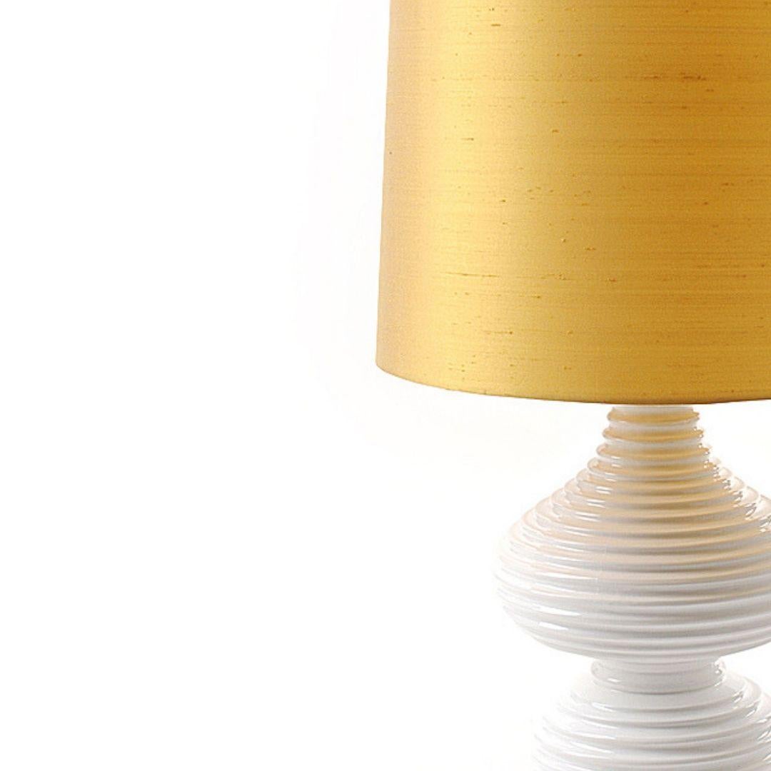 Modern Union Table Lamp in White Lacquered Wood and Silk Shade For Sale