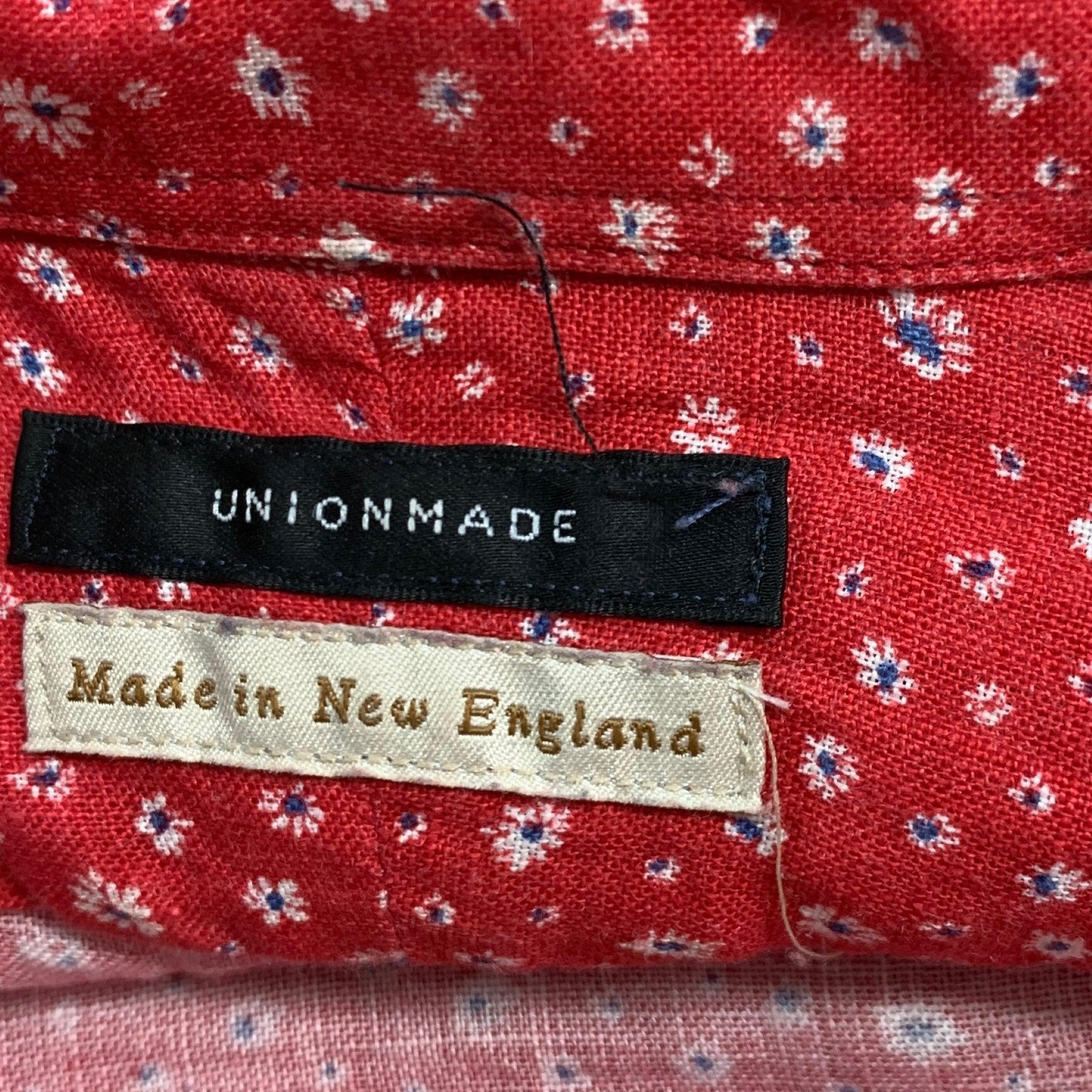 UNIONMADE Size M Red White Floral Linen Short Sleeve Shirt For Sale 1