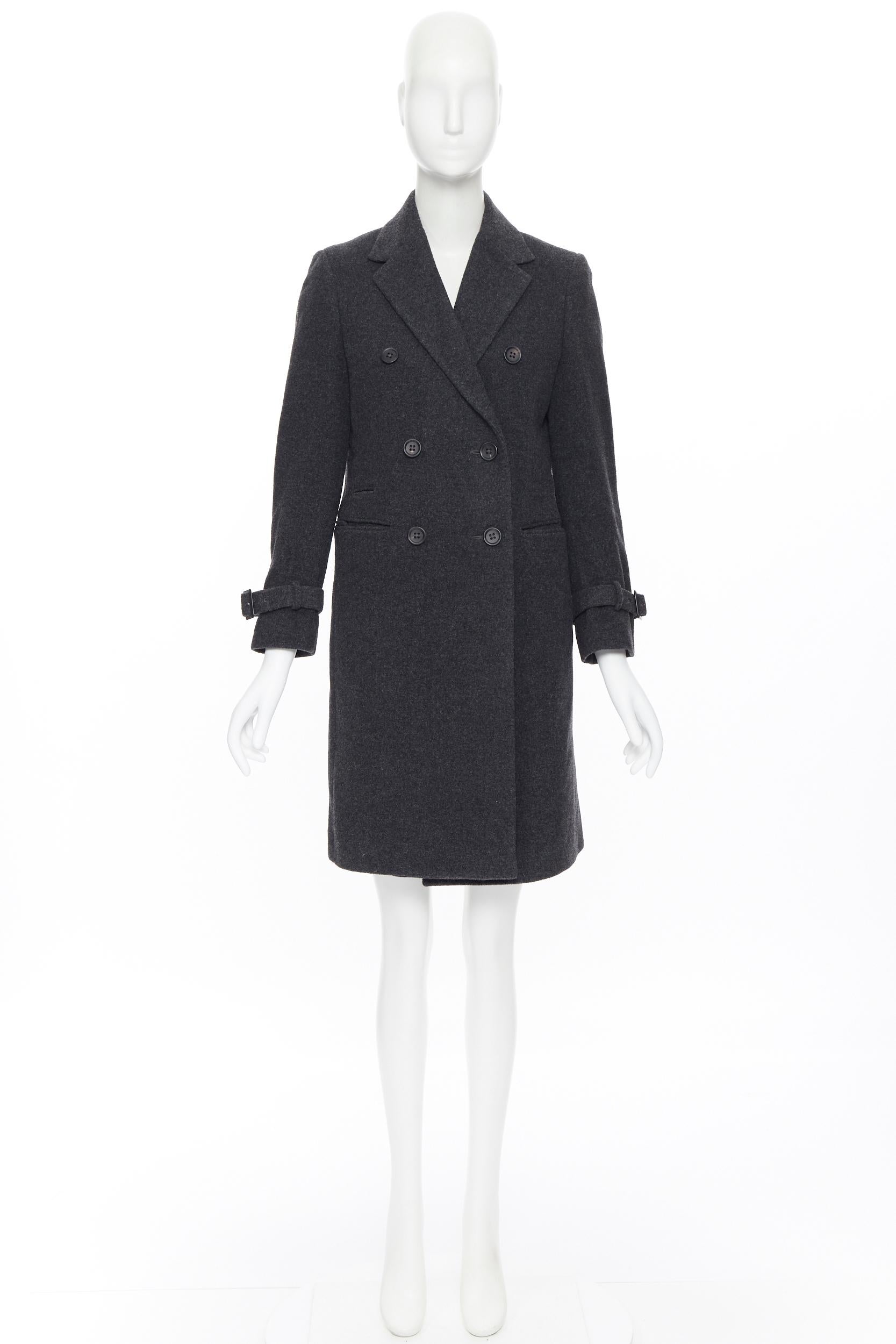 UNIQLO +J JIL SANDER Grauer doppelreihiger Mantel mit Manschettenbesatz aus Wolle S (Schwarz)