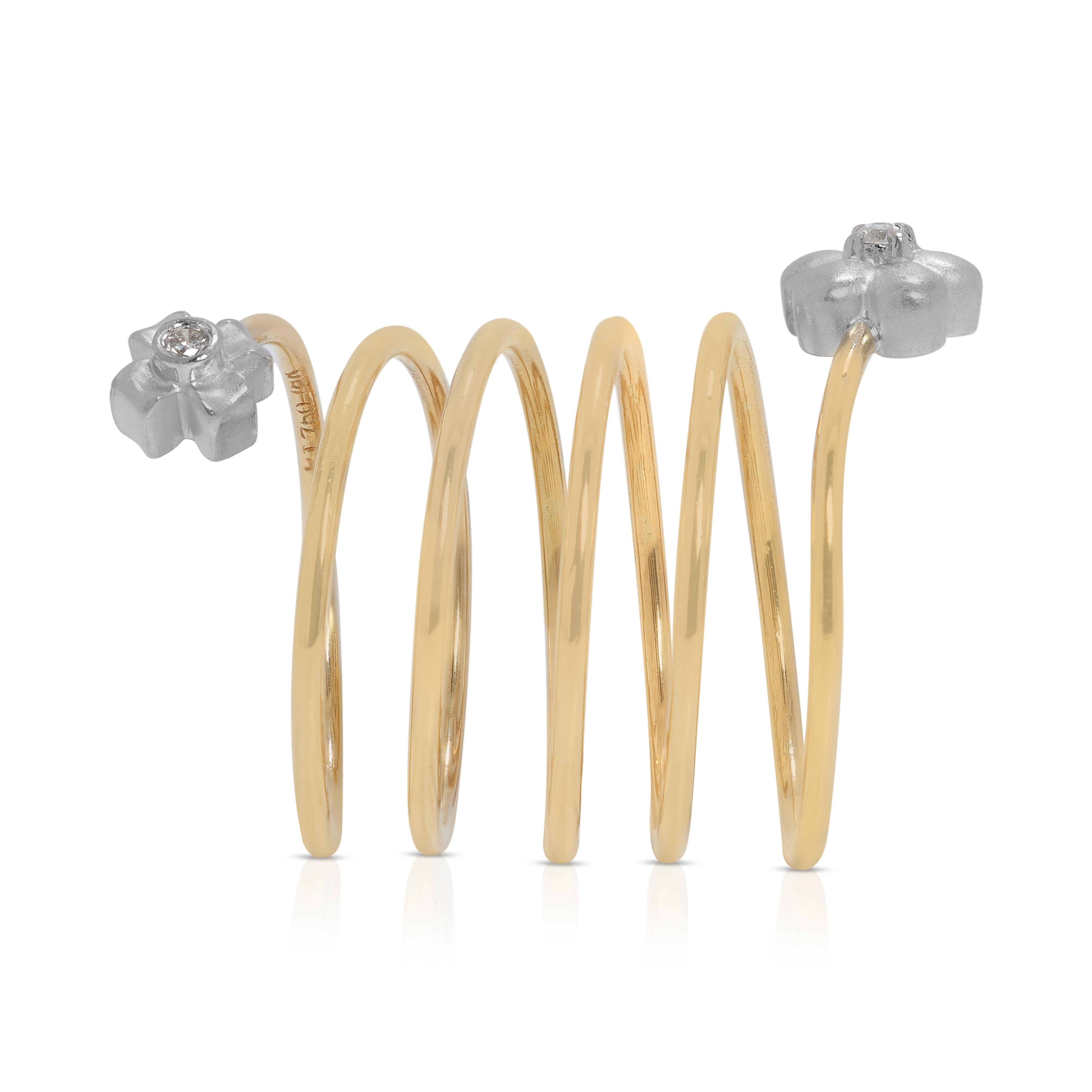 Round Cut Unique 0.03 carat Natural Diamond Spiral Ring in 18K Yellow Gold For Sale