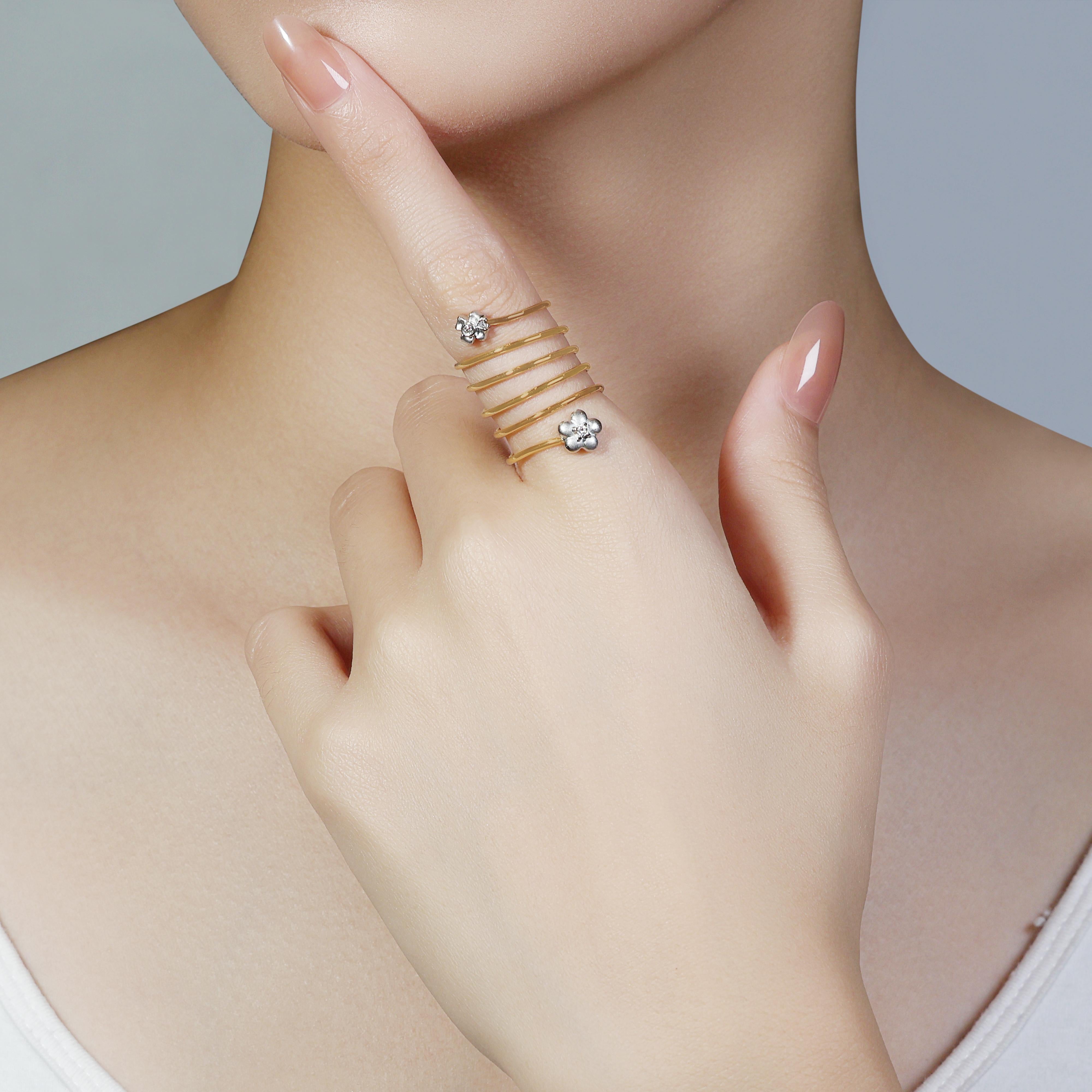 Unique 0.03 carat Natural Diamond Spiral Ring in 18K Yellow Gold For Sale 3