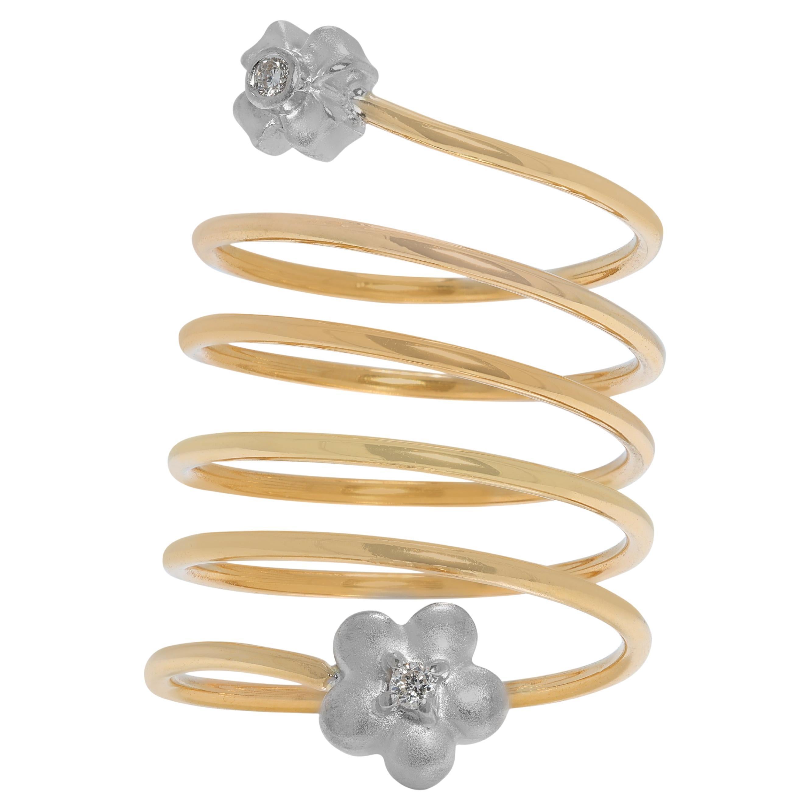 Unique 0.03 carat Natural Diamond Spiral Ring in 18K Yellow Gold For Sale