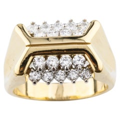 Unique 0.75 Carat Terraced Round Diamond Men's Ring in Yellow Gold