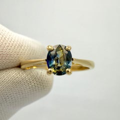 Unique 0.85ct Bi Colour Oval CEYLON Blue Yellow Sapphire Solitaire 18k Gold Ring