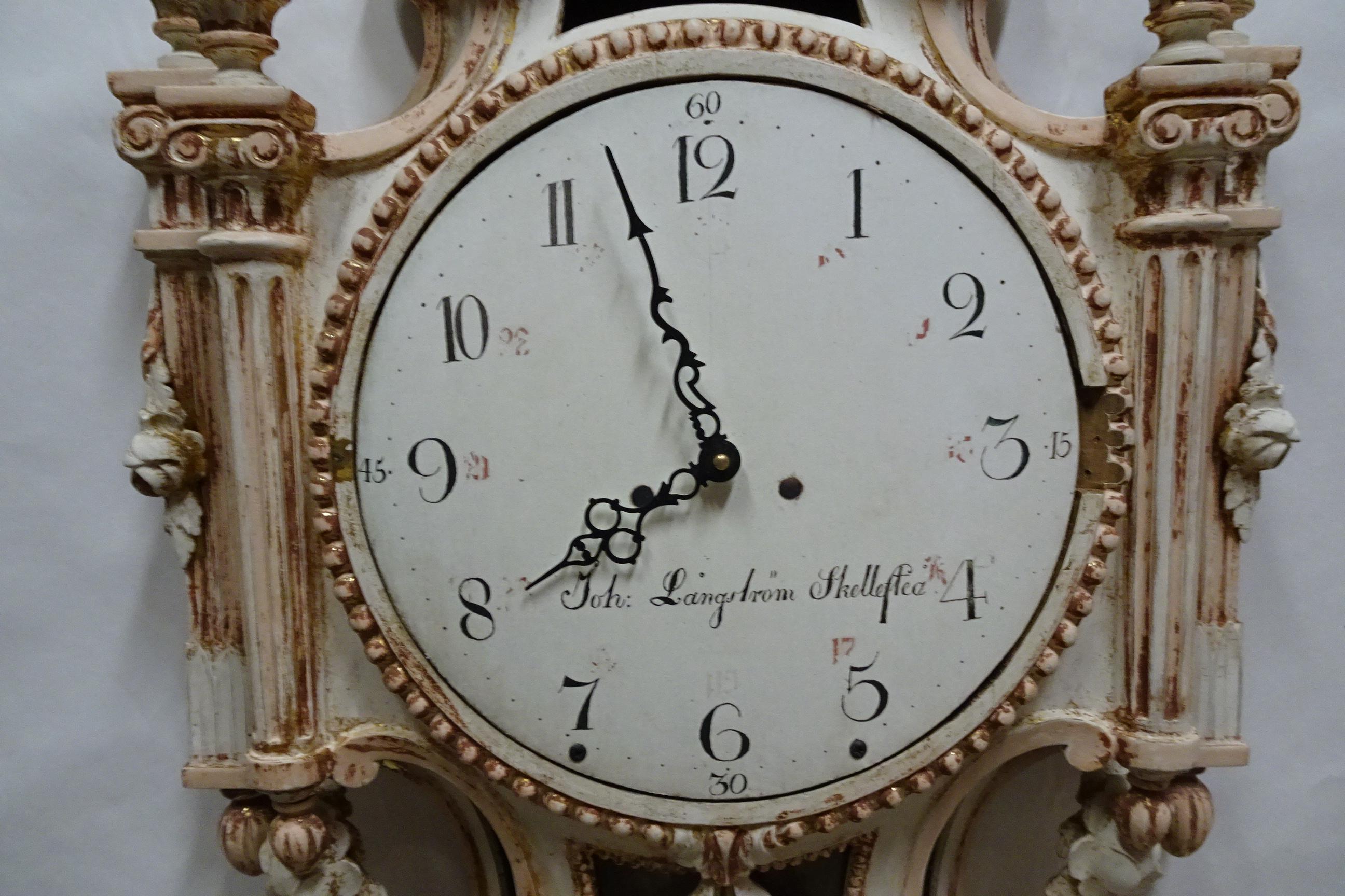 Unique 100% Original Finished Swedish Gustavian Wall Clock For Sale 7