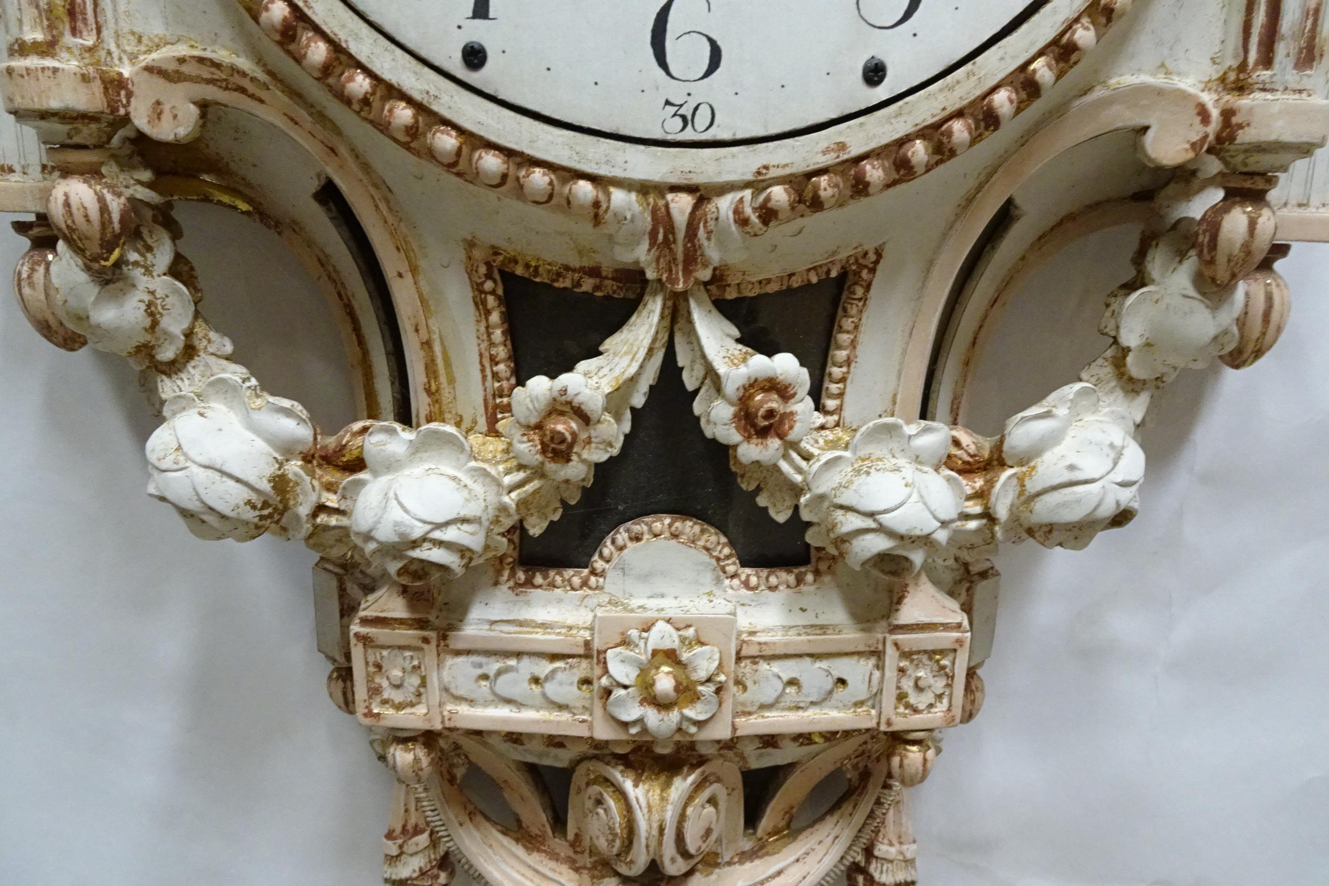 Mid-20th Century Unique 100% Original Finished Swedish Gustavian Wall Clock For Sale