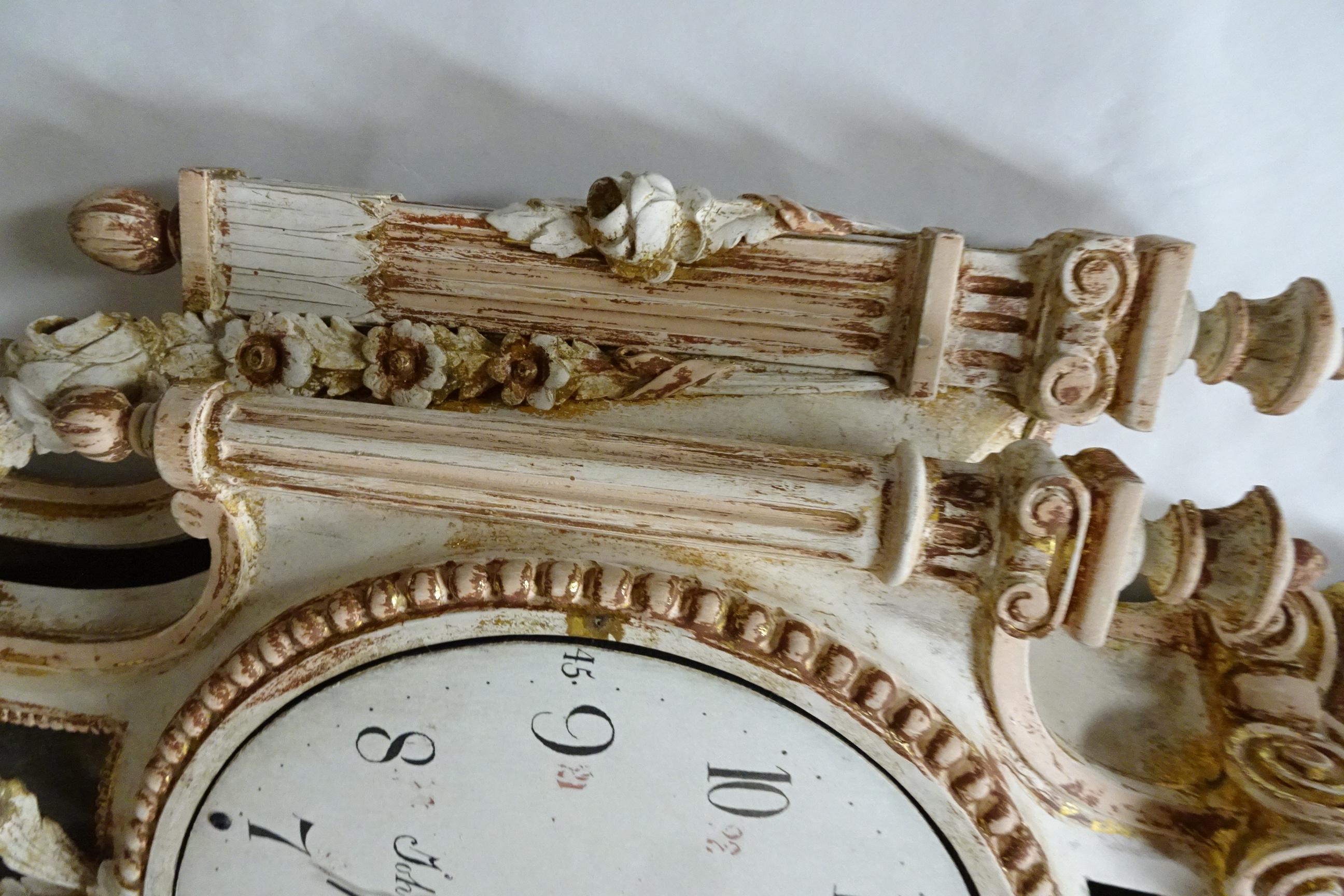 Wood Unique 100% Original Finished Swedish Gustavian Wall Clock For Sale