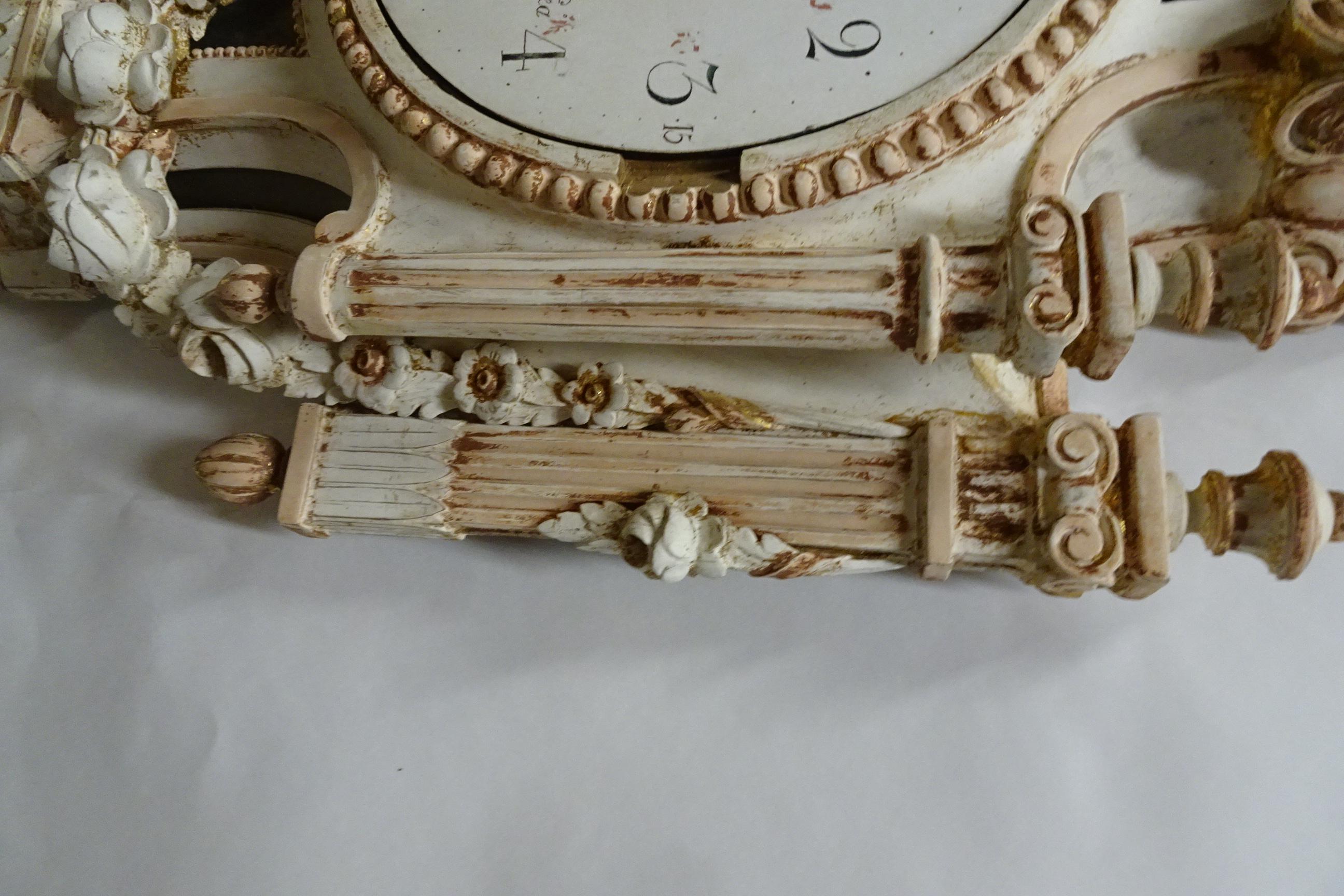 Unique 100% Original Finished Swedish Gustavian Wall Clock For Sale 4