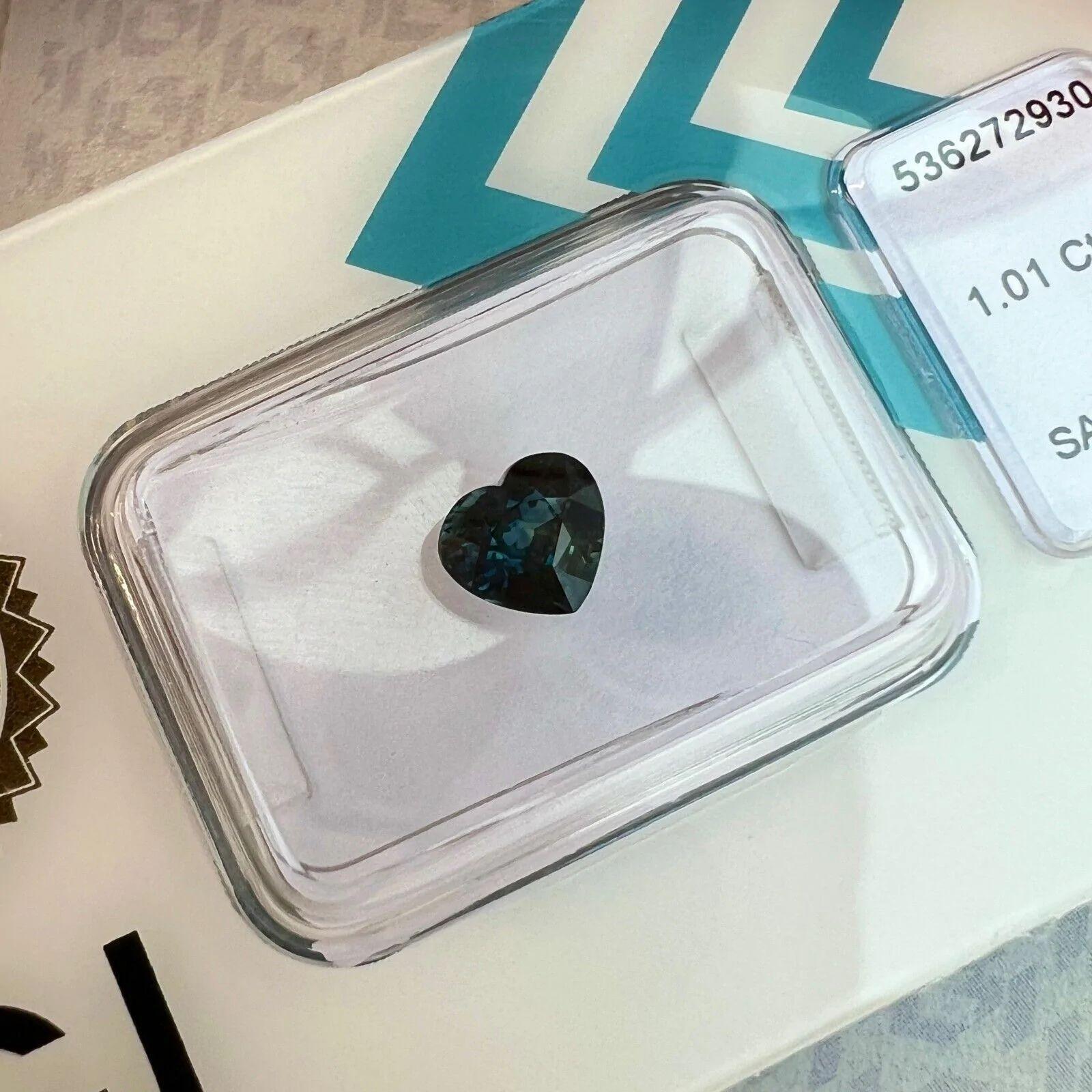 Unique 1.01ct Deep Yellowish Blue Rare Sapphire Heart Cut IGI Certified In New Condition For Sale In Birmingham, GB