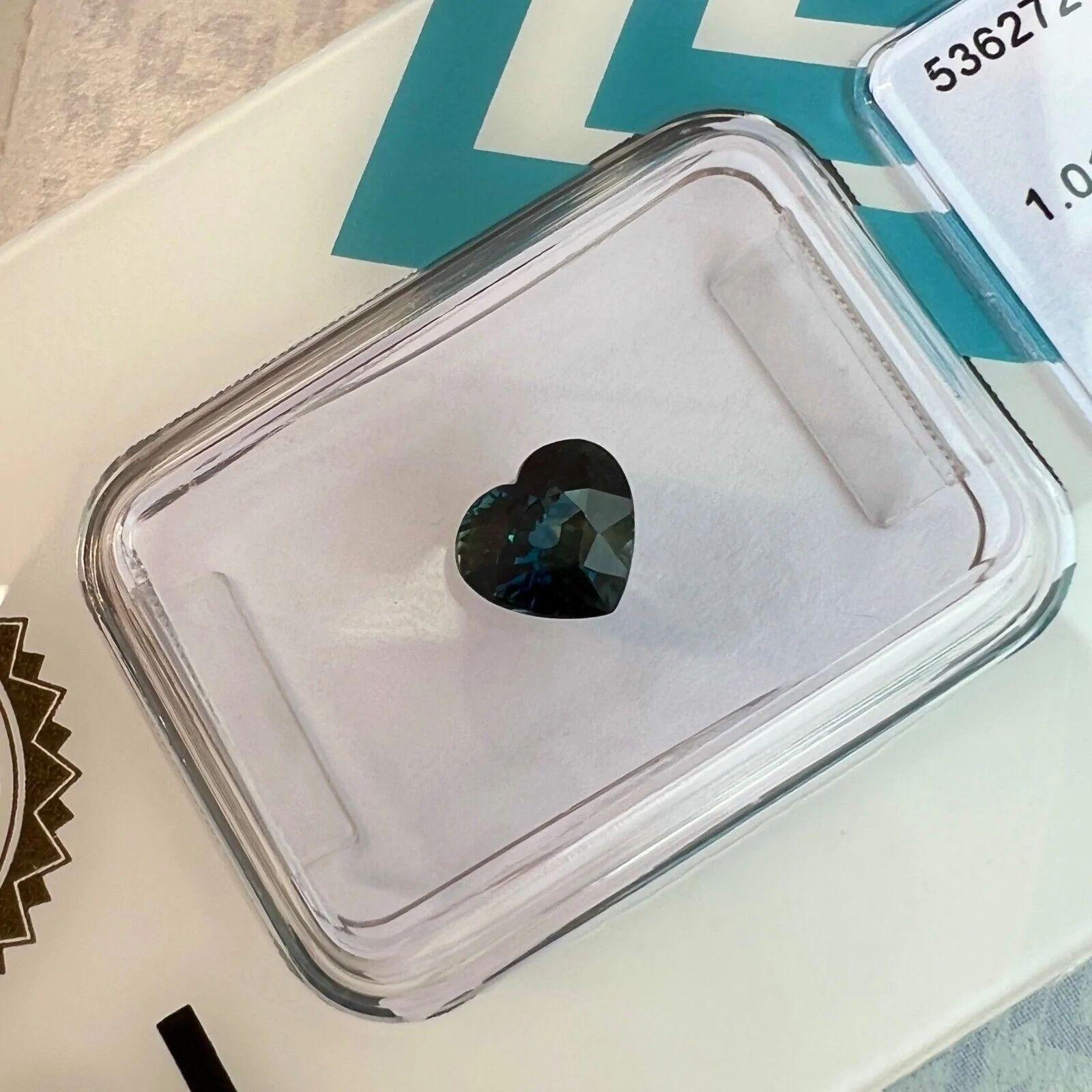 Women's or Men's Unique 1.01ct Deep Yellowish Blue Rare Sapphire Heart Cut IGI Certified For Sale