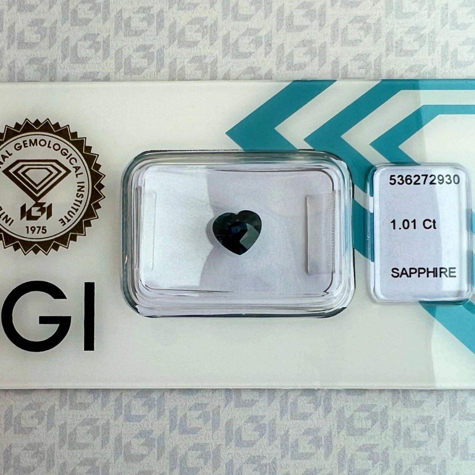 Unique 1.01ct Deep Yellowish Blue Rare Sapphire Heart Cut IGI Certified For Sale 2