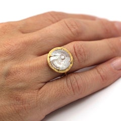 Unique 10.36 Carat Round Diamond Fancy Light Gray 20 Karat Yellow Gold Ring