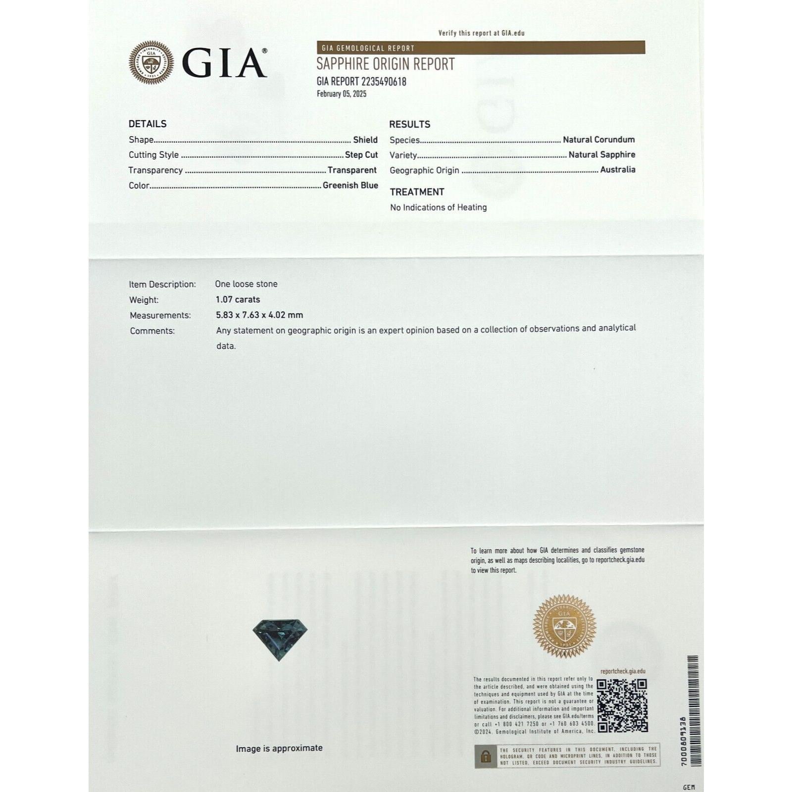 Einzigartige 1,07ct GIA zertifiziert Schild geschnitten Saphir unbehandelt grün blau australischen
